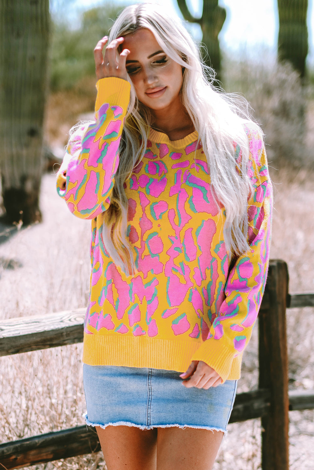 Shop Abstract Print Ribbed Trim Baggy Sweater Oversized Jumper Knitwear Casual Top at LivelyLooks