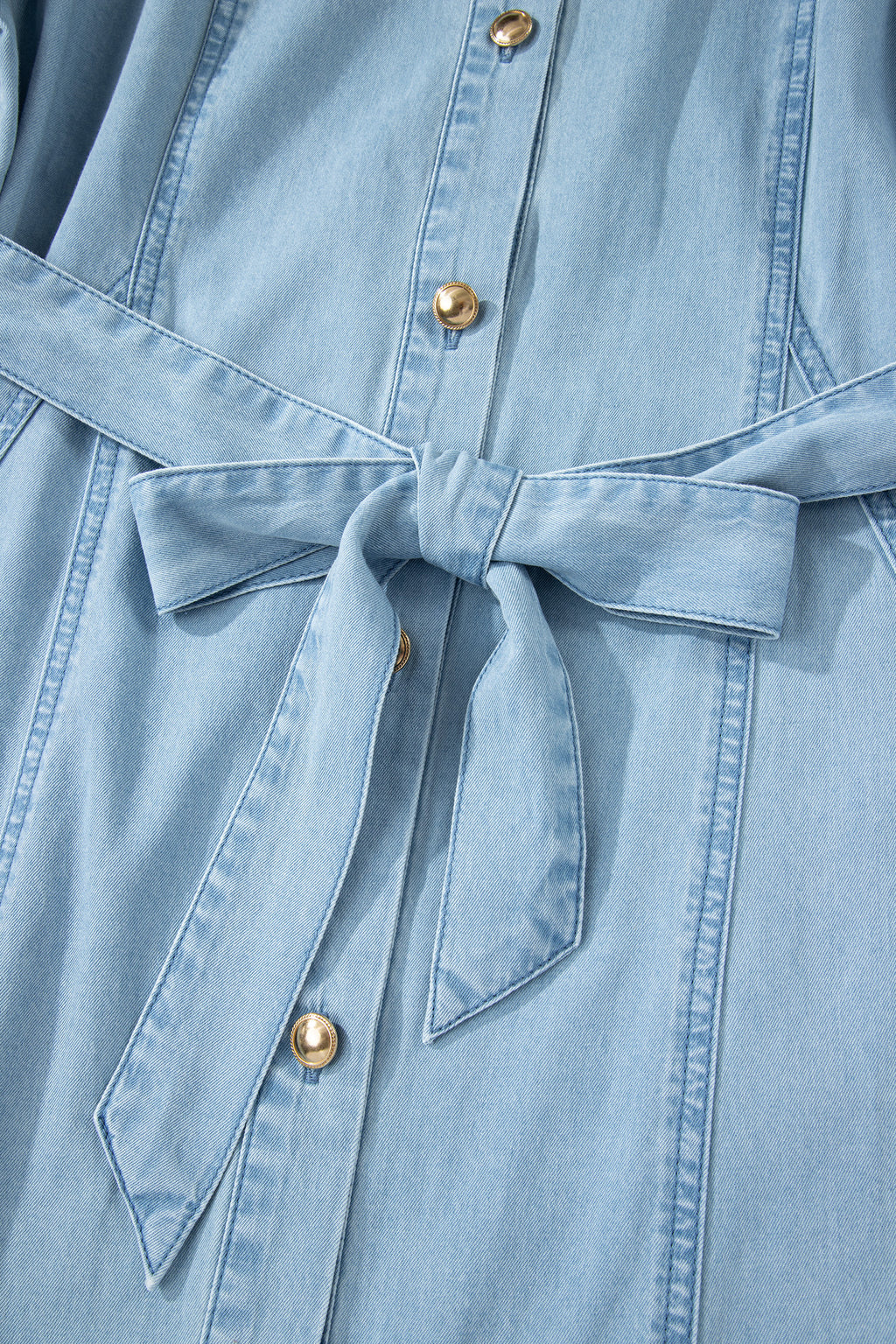 Women's Blue Button-Down Collared Bubble Sleeve Long Denim Dress at LivelyLooks
