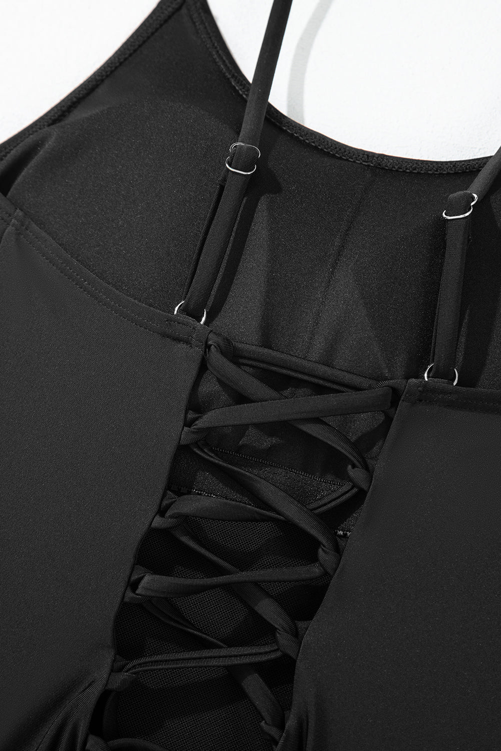 Black Strappy Lace-Up Open Back One Piece Swimsuit | UK 8-20