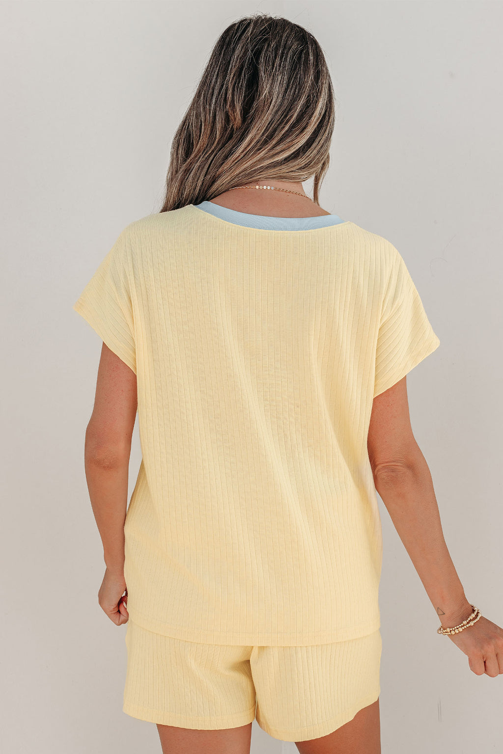 Yellow Ribbed Knit Sequin Horse Patch Short Set | Sizes 8-26