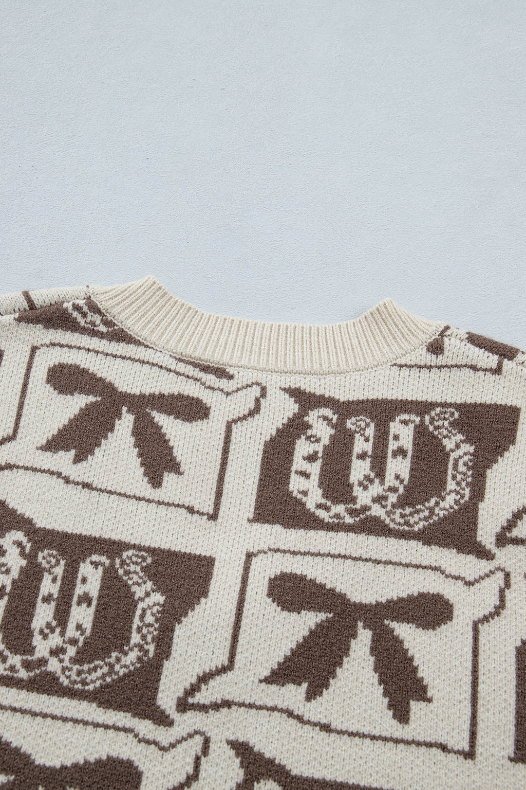 Women's Brown Western Horseshoe Bow Print V Neck Loose Sweater Vest at LivelyLooks