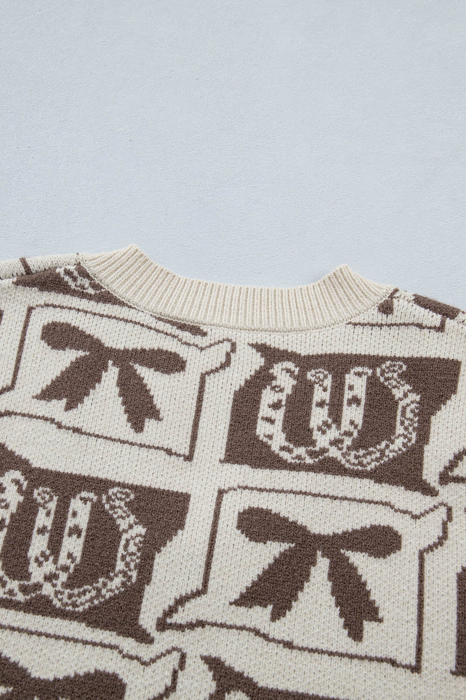Women's Brown Western Horseshoe Bow Print V Neck Loose Sweater Vest at LivelyLooks