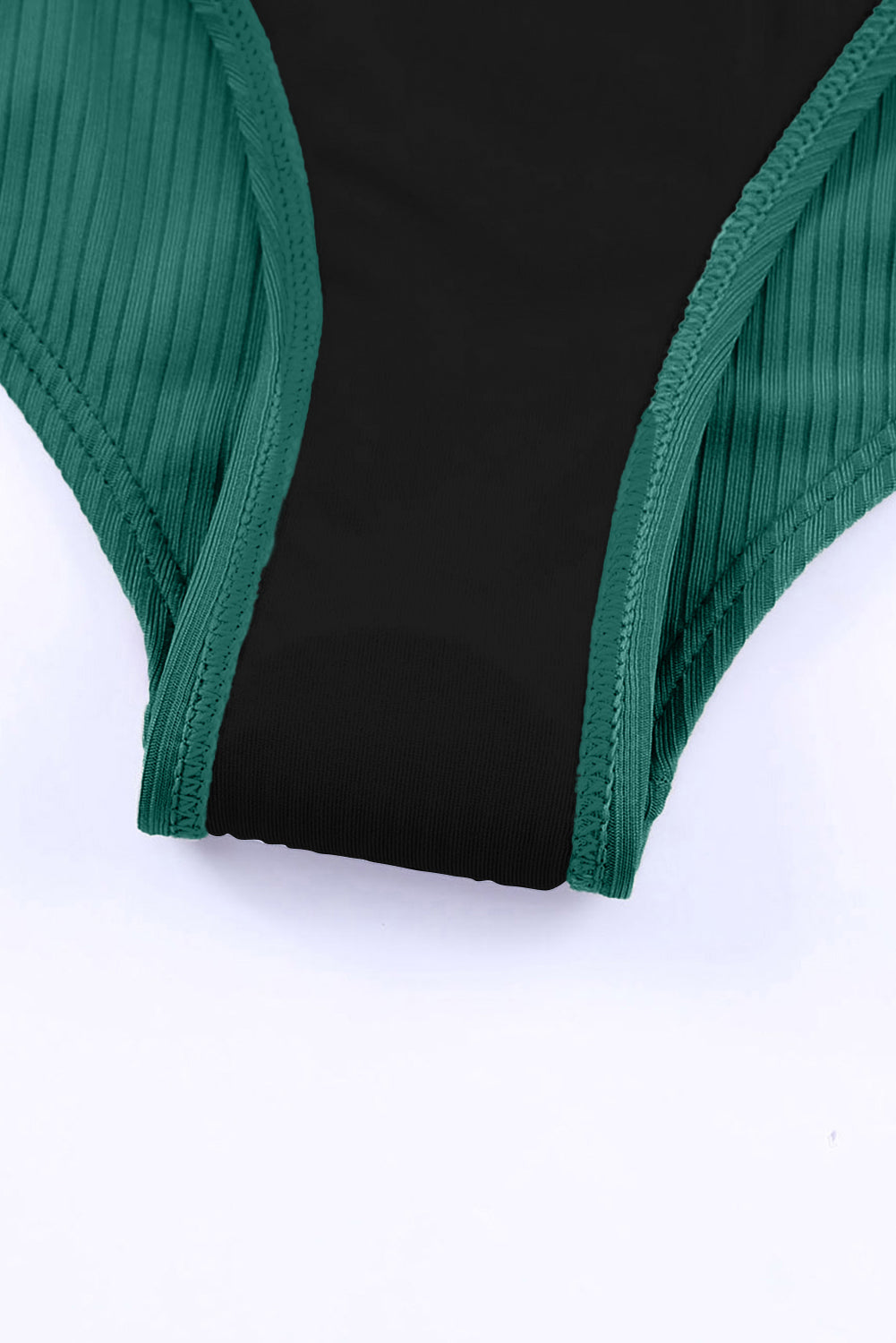 LivelyLooks Ribbed Knit One Piece Swimsuit Adjustable Straps V-Neck Black Green women's fashion
