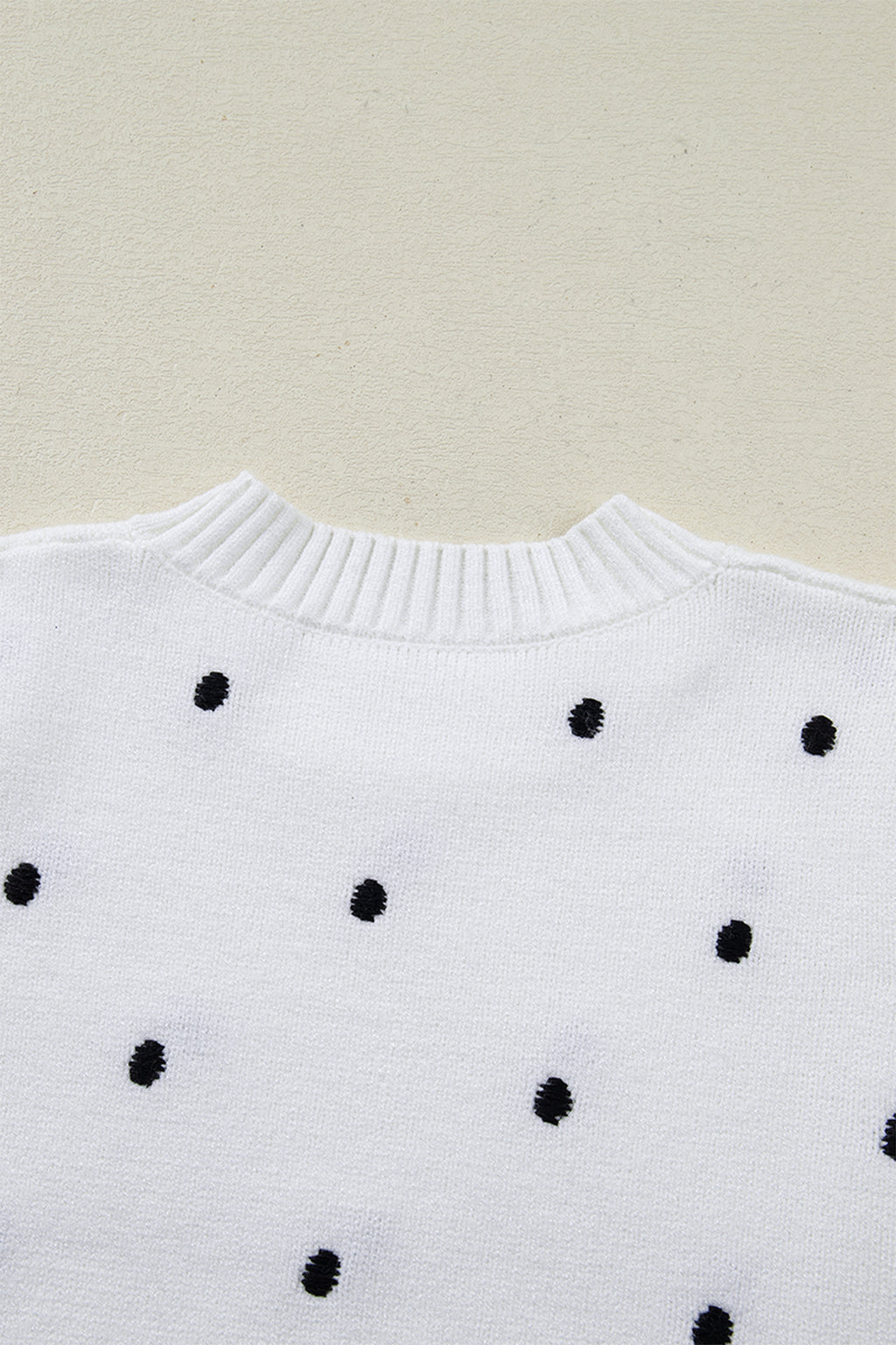 Women's Yellow Cream Elegant Polka Dot Bubble Short Sleeve Sweater at LivelyLooks