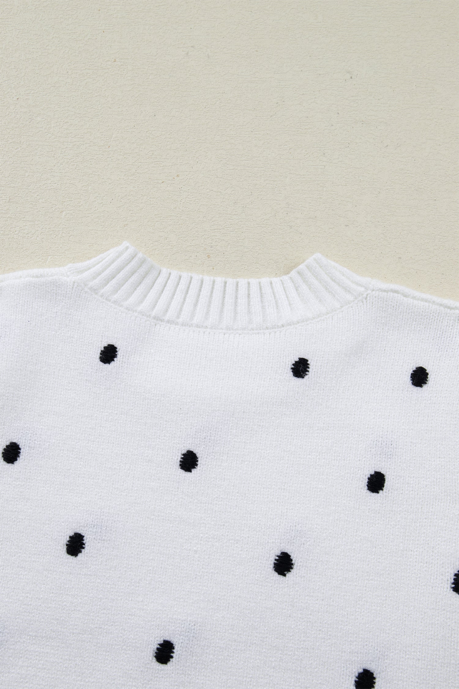 Women's Yellow Cream Elegant Polka Dot Bubble Short Sleeve Sweater at LivelyLooks
