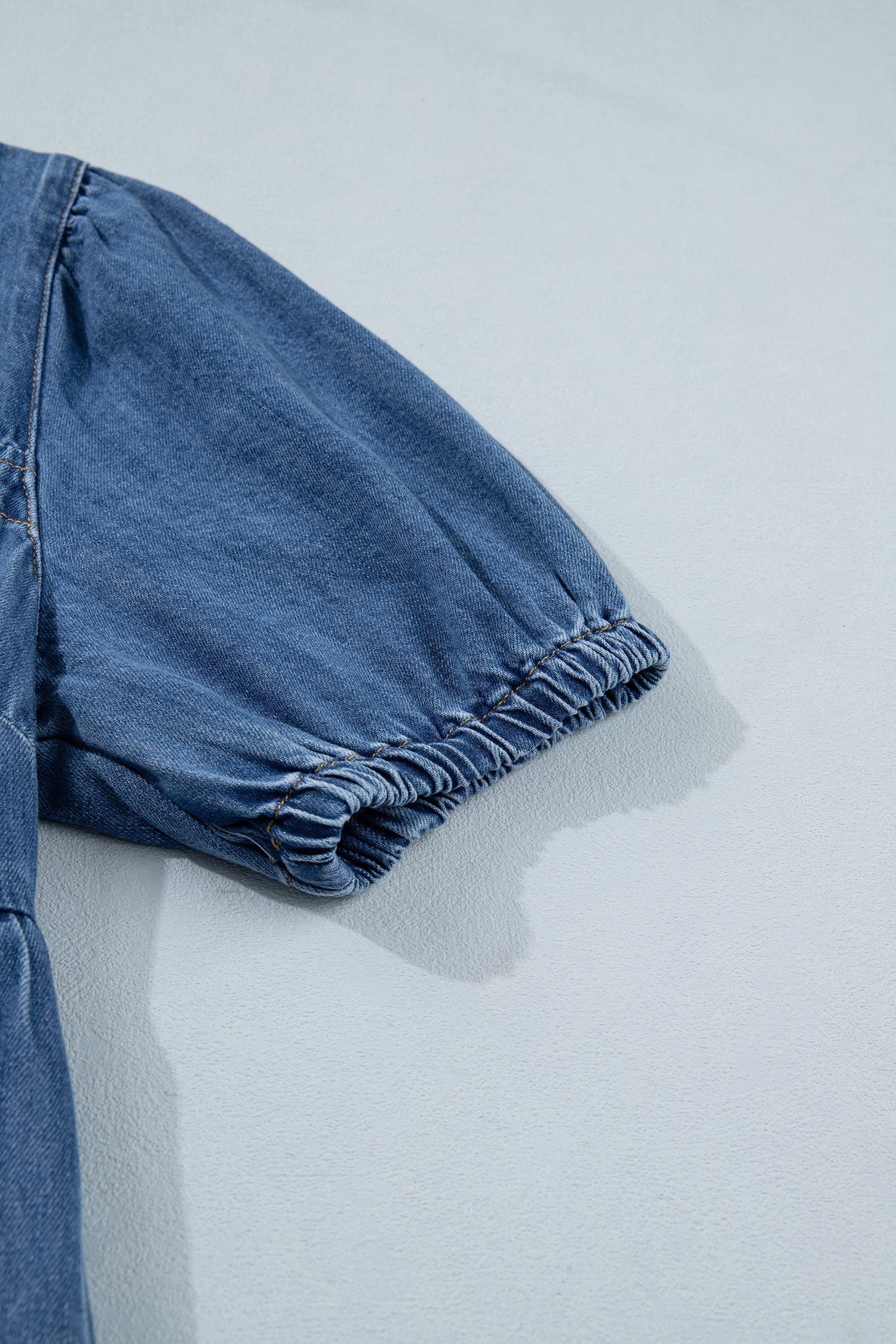 Women's Denim Mini Dress Square Neck Puff Sleeve Button Smocked Back S-XL at LivelyLooks