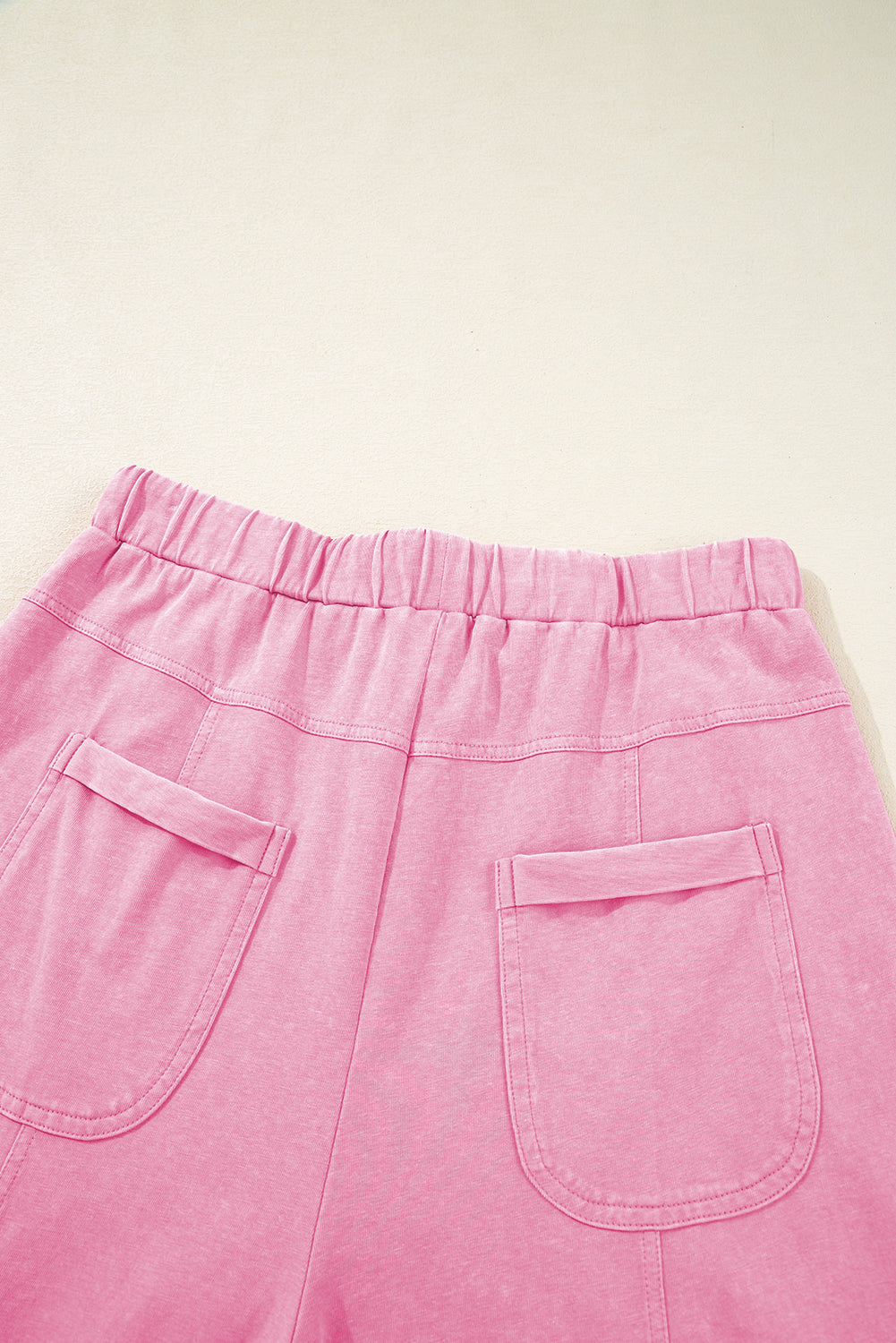 LivelyLooks Pink Mineral Wash Exposed Seam Drawstring Elastic Waistband Wide Leg Cargo Trousers women's fashion