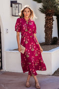 Women's Red Floral Ruffle V-Neck Short Sleeve Maxi Dress Vacation S-XL at LivelyLooks