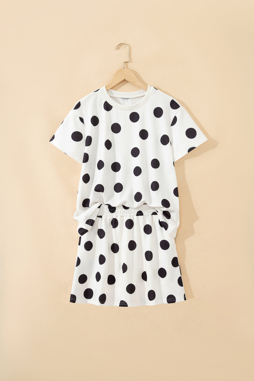 Polka Dot Short Sleeve Top & Casual Skort 2pcs Outfit | White, Pink & Sky Blue