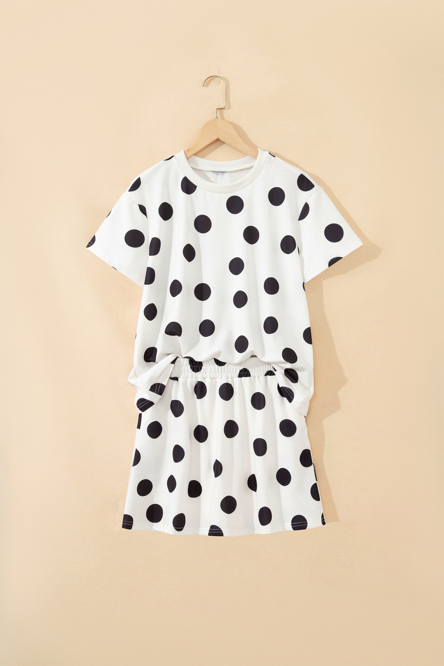 Polka Dot Short Sleeve Top & Casual Skort 2pcs Outfit | White, Pink & Sky Blue
