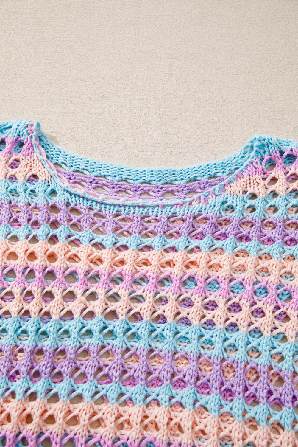 Women's Women's Stripe Open Knit Beach Cover Up Sweater | Orange & Purple | S-XL at LivelyLooks