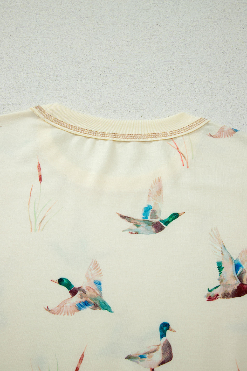 Beige Mallard Duck Print Oversized Tee & Drawstring Shorts Set Women S-XL