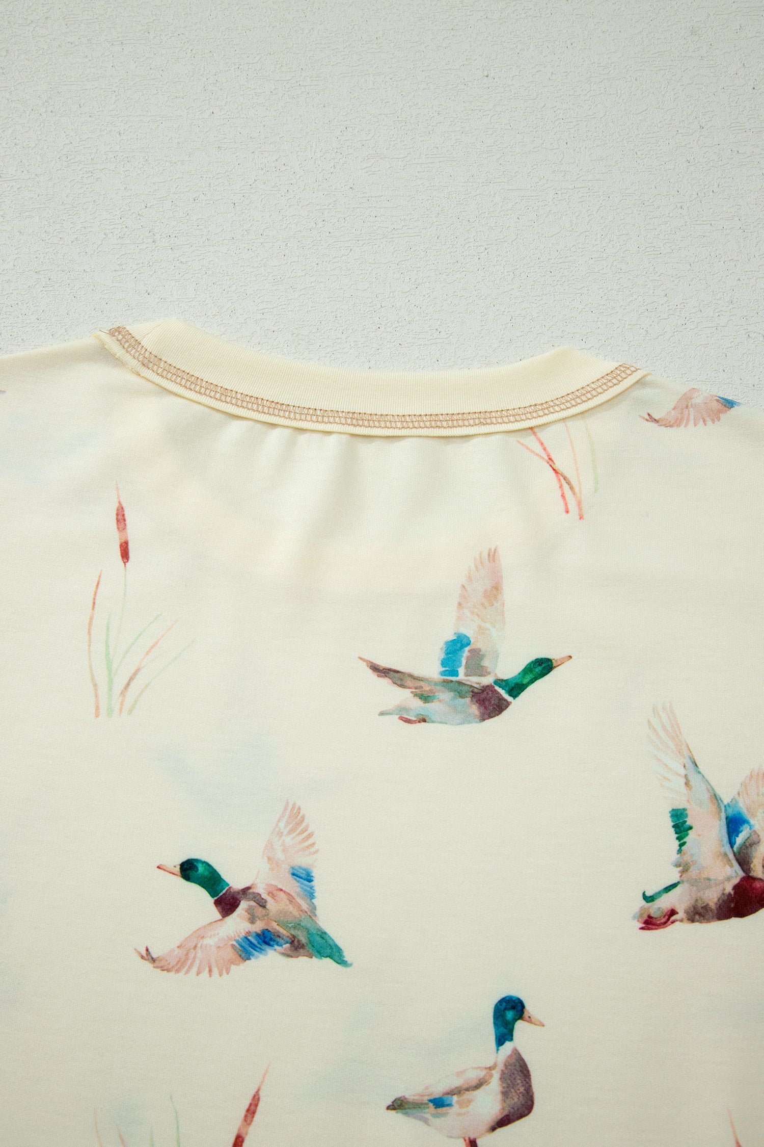 Beige Mallard Duck Print Oversized Tee & Drawstring Shorts Set Women S-XL