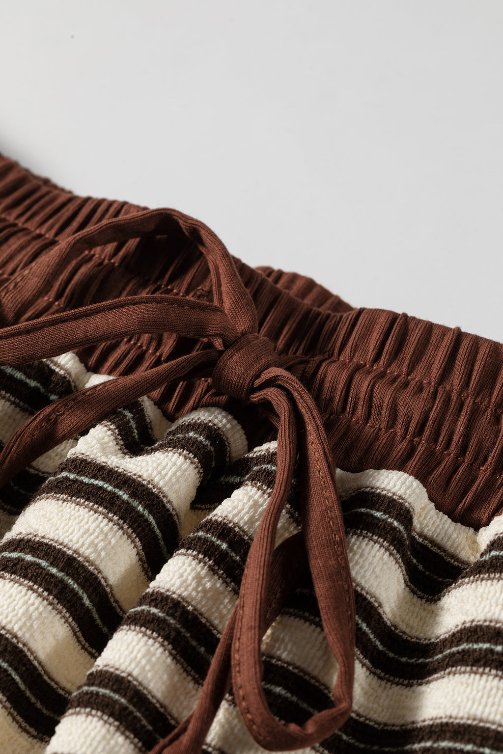 Brown Stripe Contrast Trim Long Sleeve Top & Drawstring Mini Skirt Set | UK 8–22