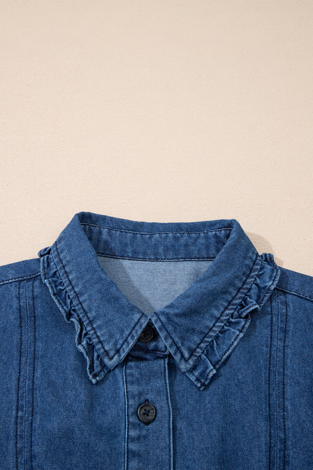 Sail Blue Ruffled Collar Shift Denim Dress with Pockets