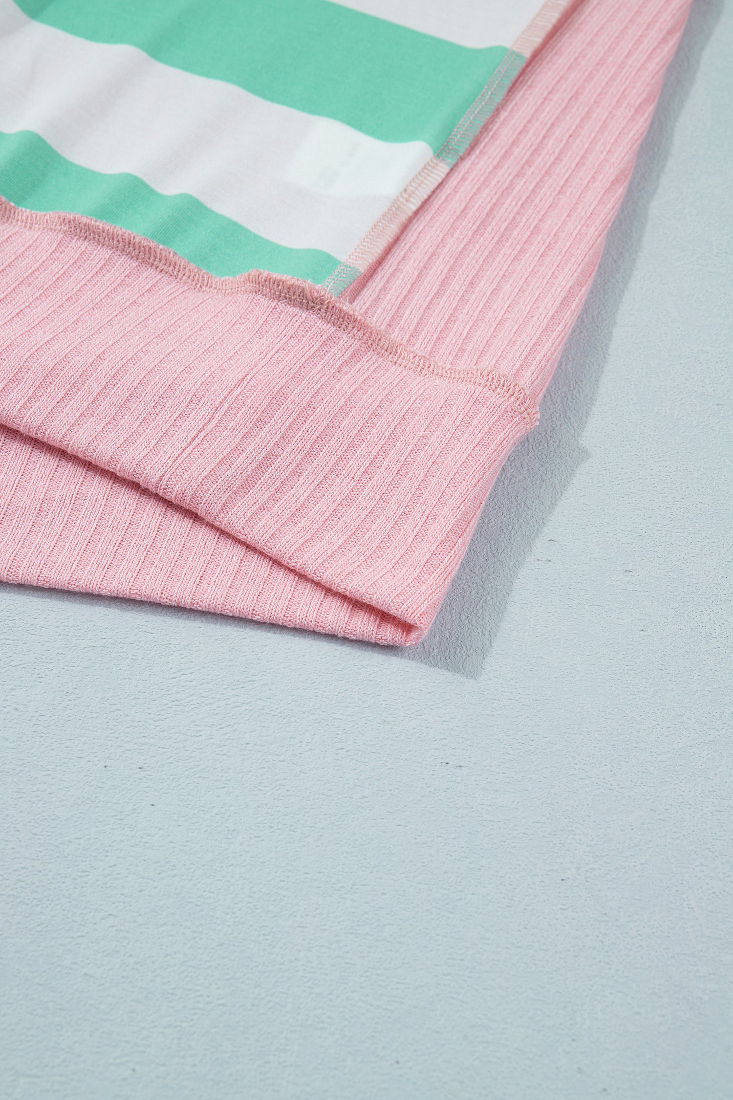 Stripe Colourblock Ribbed Patchwork Exposed Seam Oversized Tee | Pink & Green
