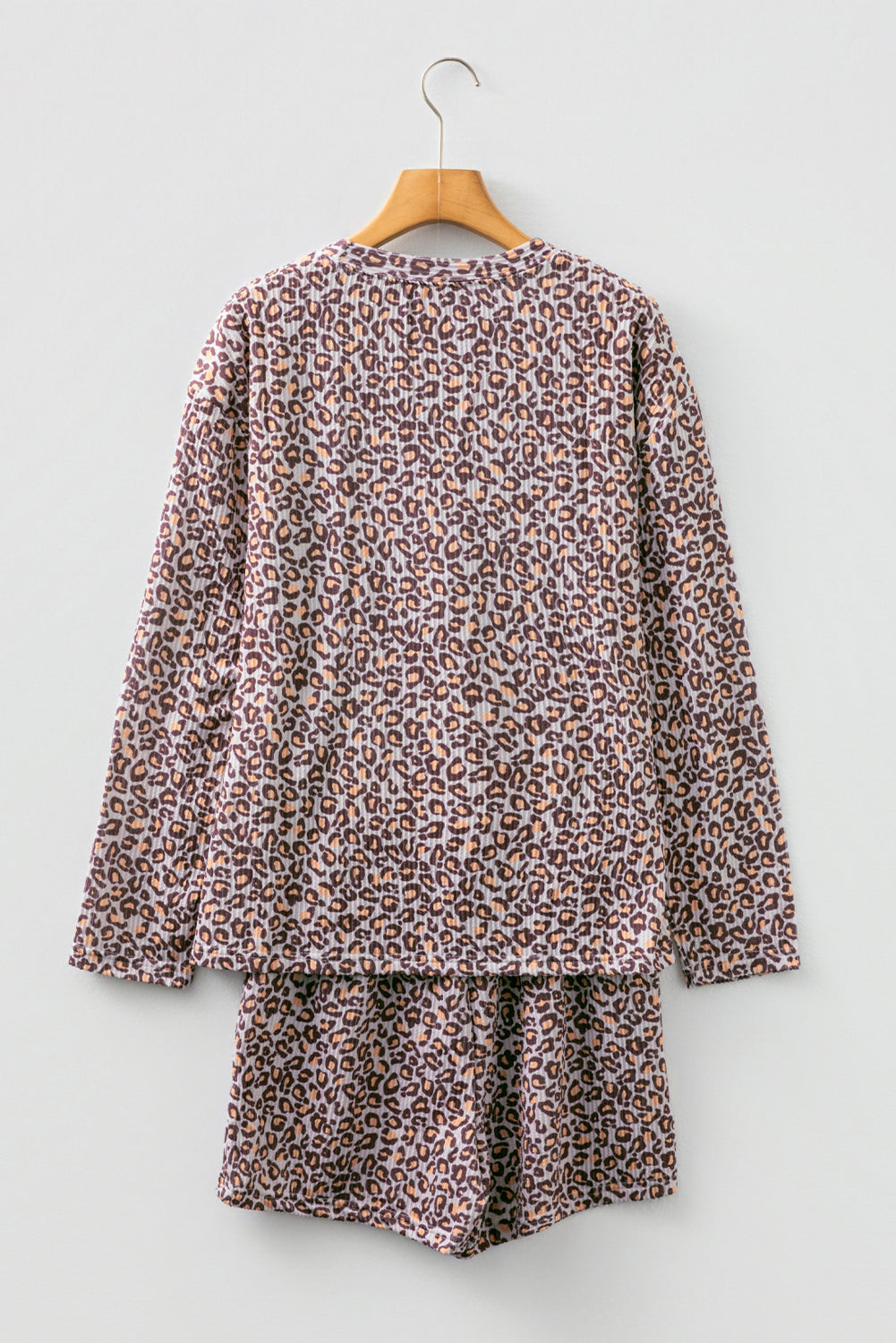 Khaki Leopard Ribbed Long Sleeve Top & Drawstring Shorts Set | UK 8–22