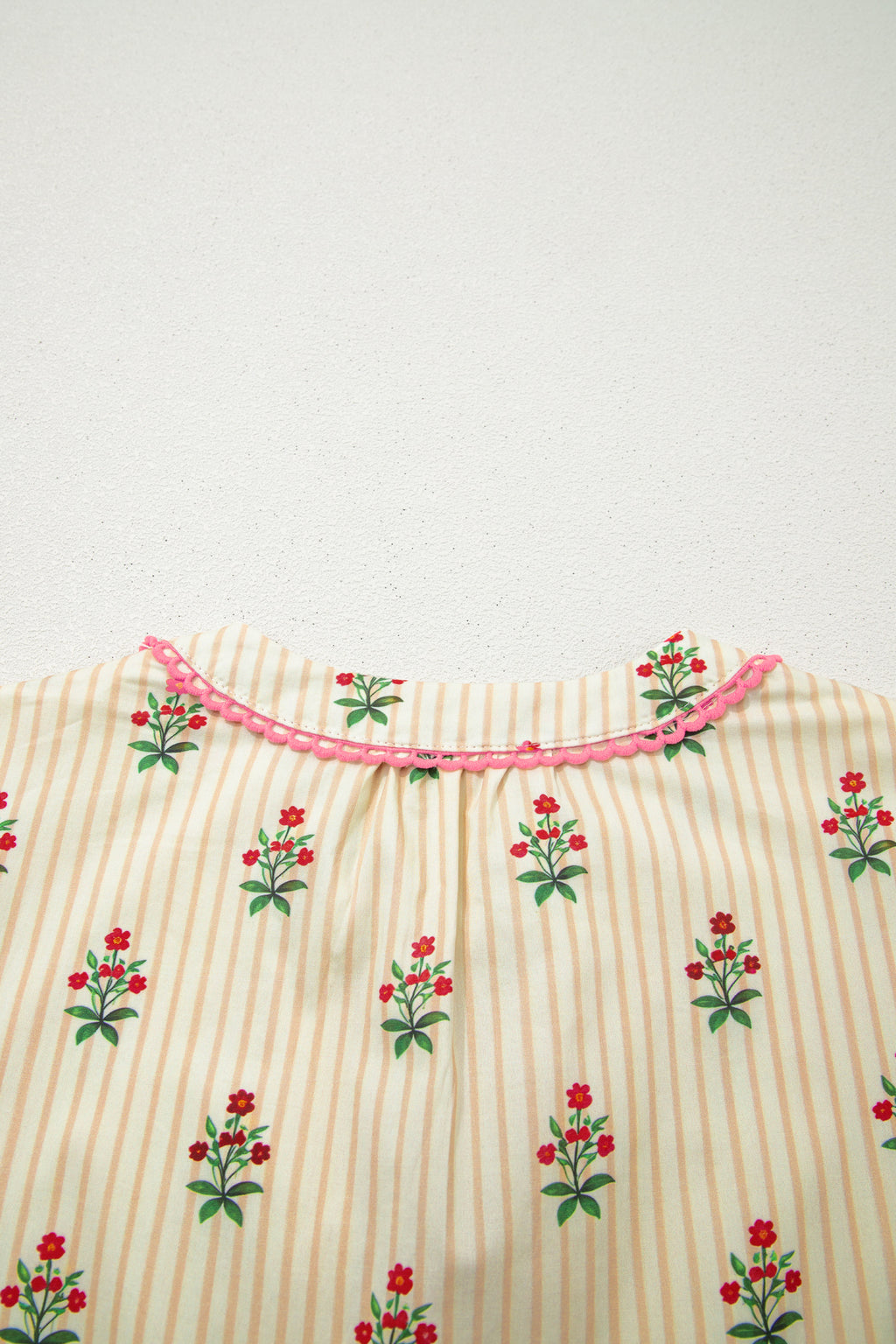 Apricot Striped Floral Contrast Detail Ruffle Hem Short Dress S-XL