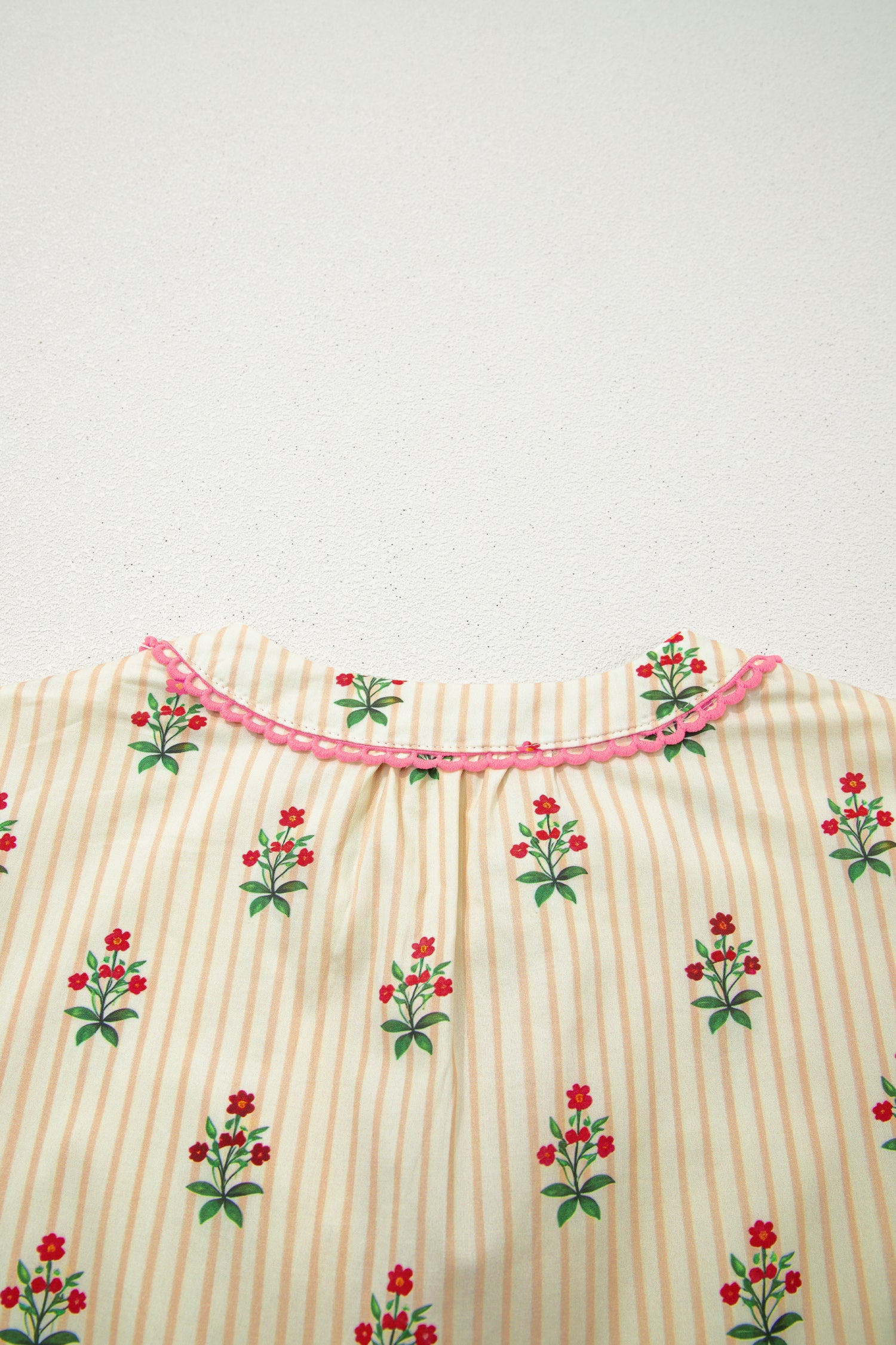 Apricot Striped Floral Contrast Detail Ruffle Hem Short Dress S-XL