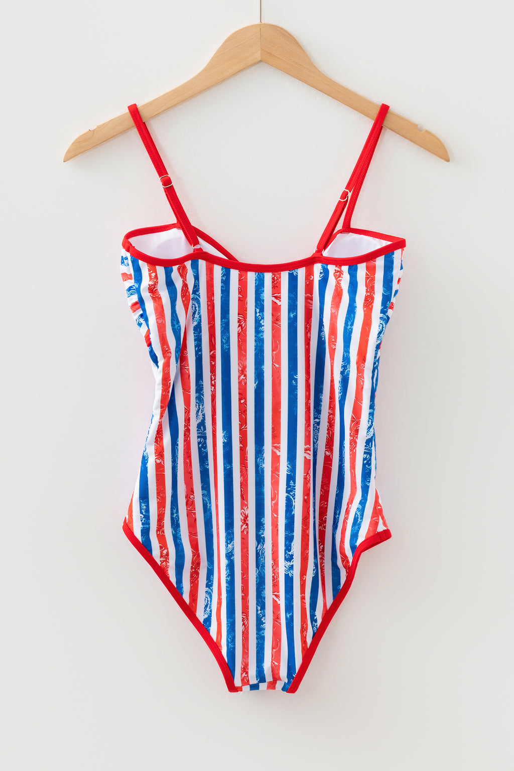 Women's Women Red July 4th Star Stripe Cutout One Piece Swimsuit Spaghetti Straps S-XL at LivelyLooks