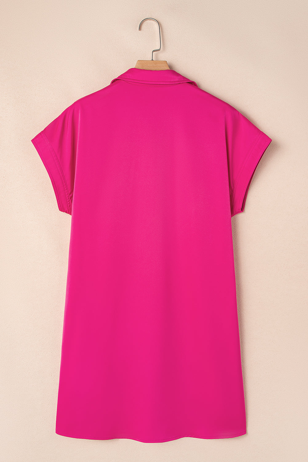 Rose Red Buttoned Collar Shift T-Shirt Mini Dress S-2XL