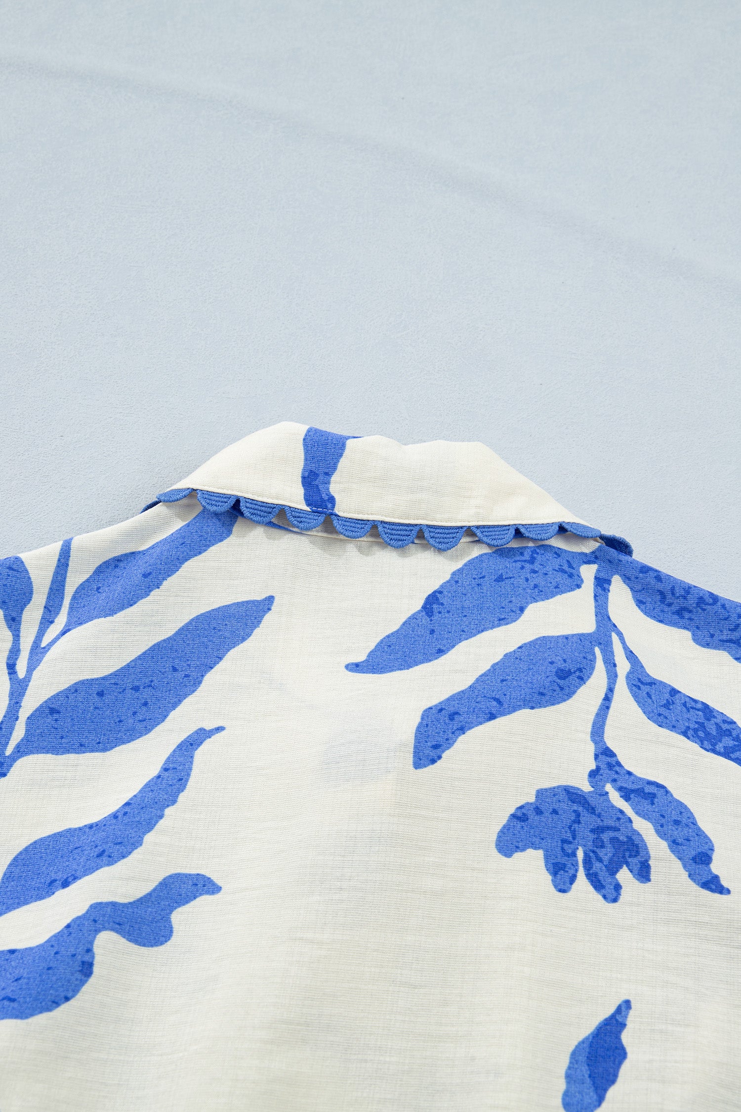Sky Blue Leafy Botanical Print Side Tie Button Down Maxi Dress S-XL