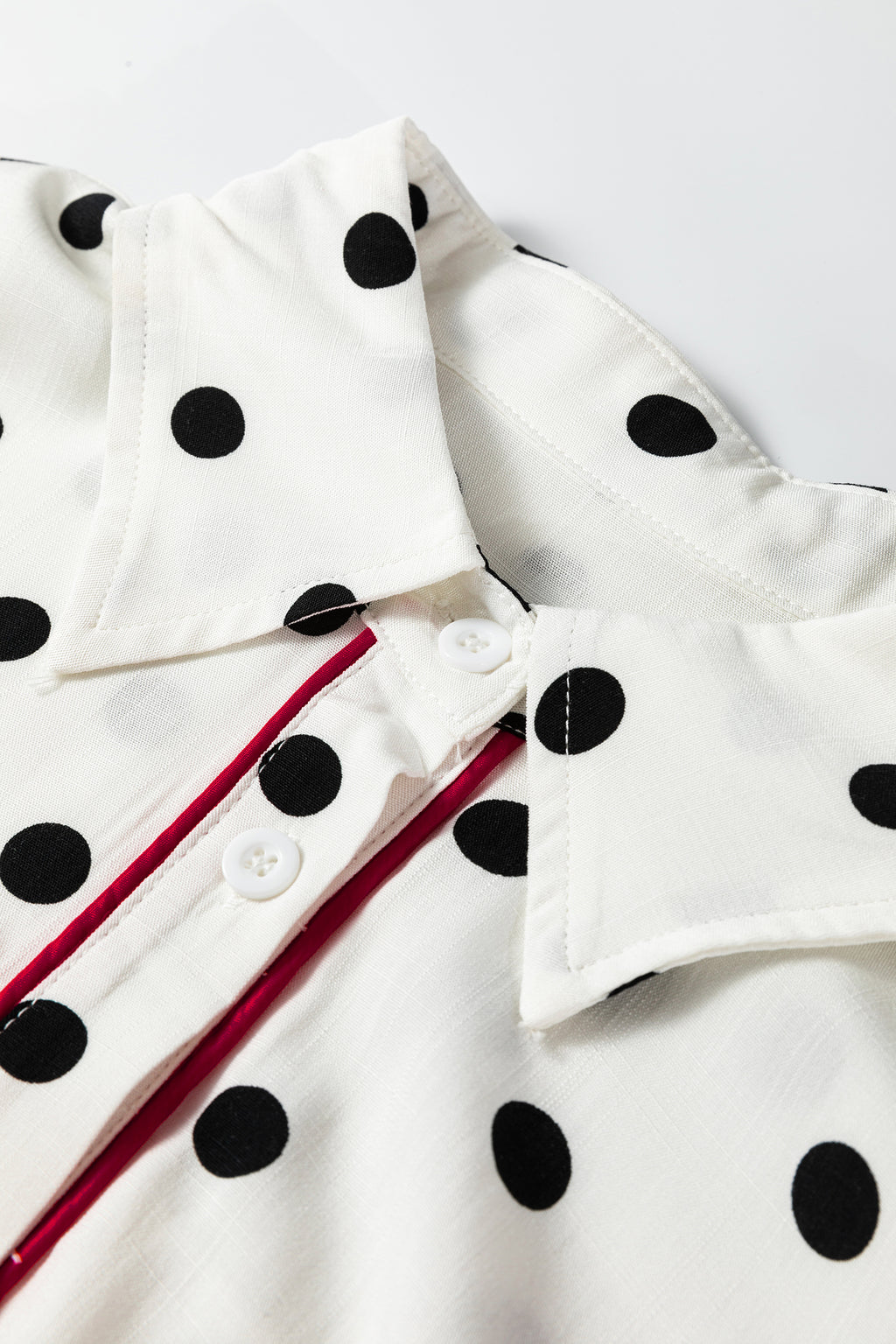 White Polka Dot Contrast Piping Elegant Women's Shirt