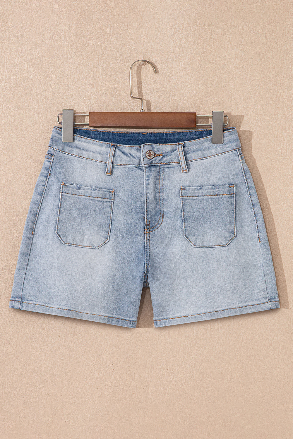 Shop Beau Blue Light Wash High Rise Denim Shorts UK 8-20 at LivelyLooks