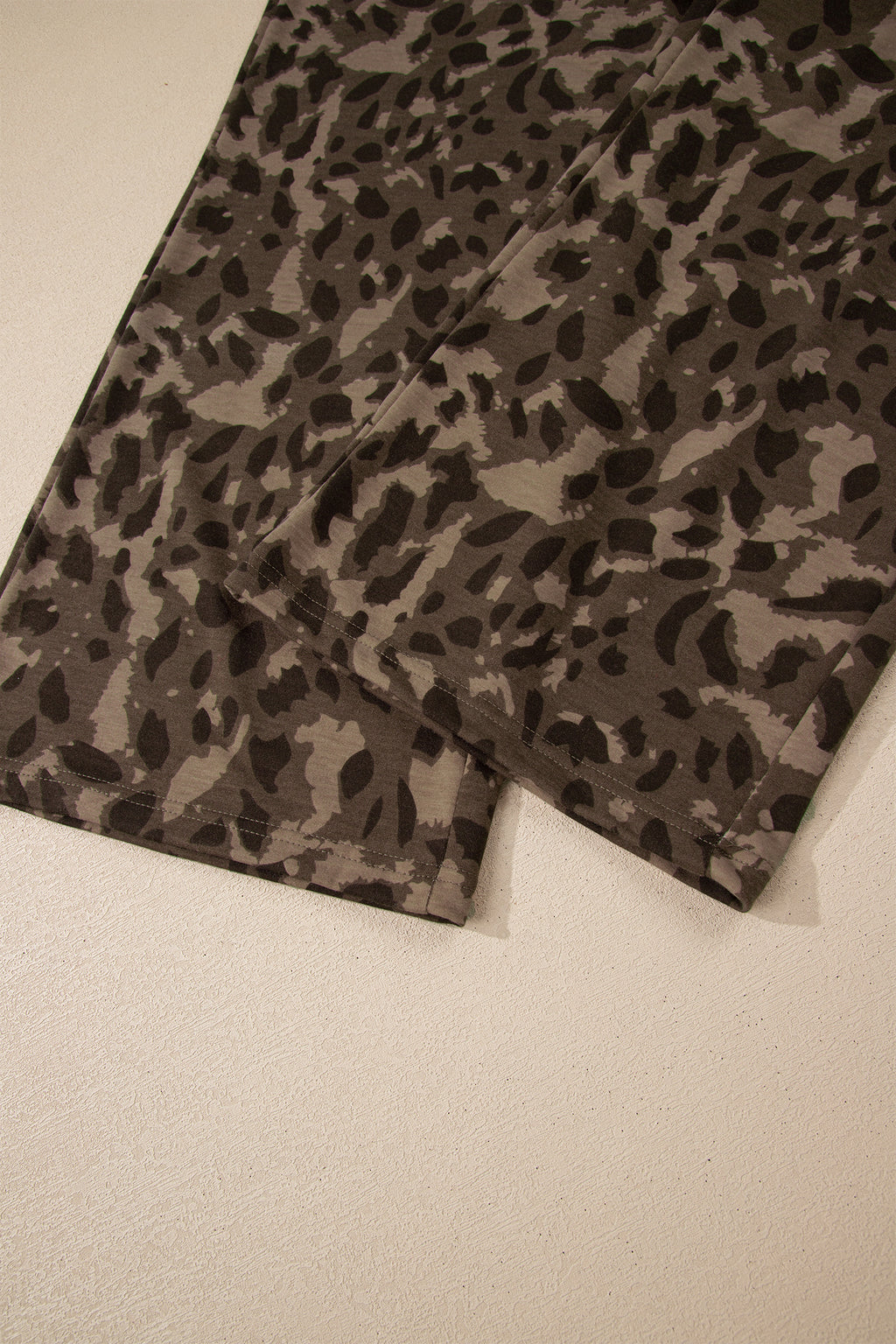 Leopard Print Raw Seam Pullover & Wide Leg Pant Set | Brown & Grey