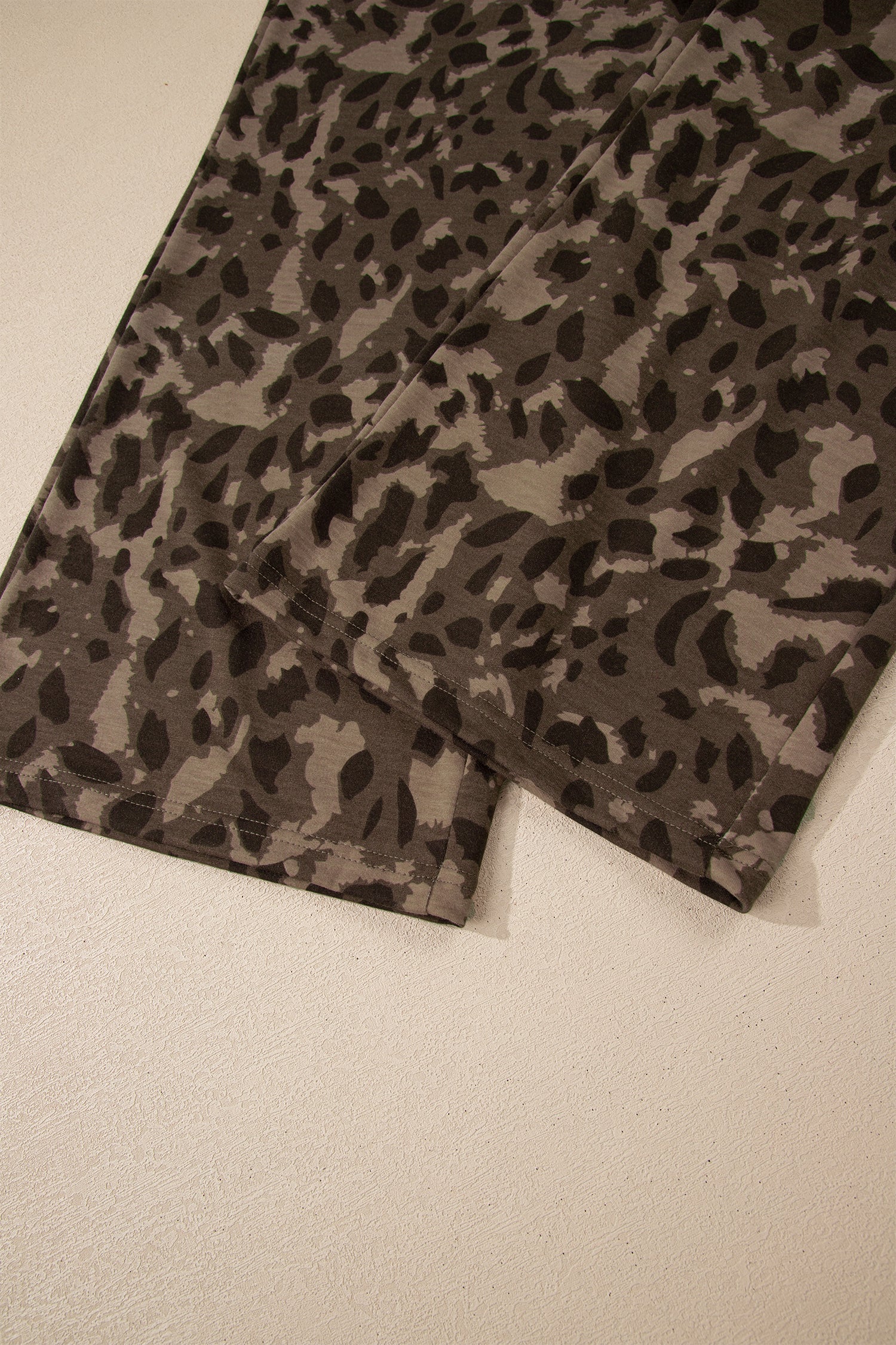 Leopard Print Raw Seam Pullover & Wide Leg Pant Set | Brown & Grey