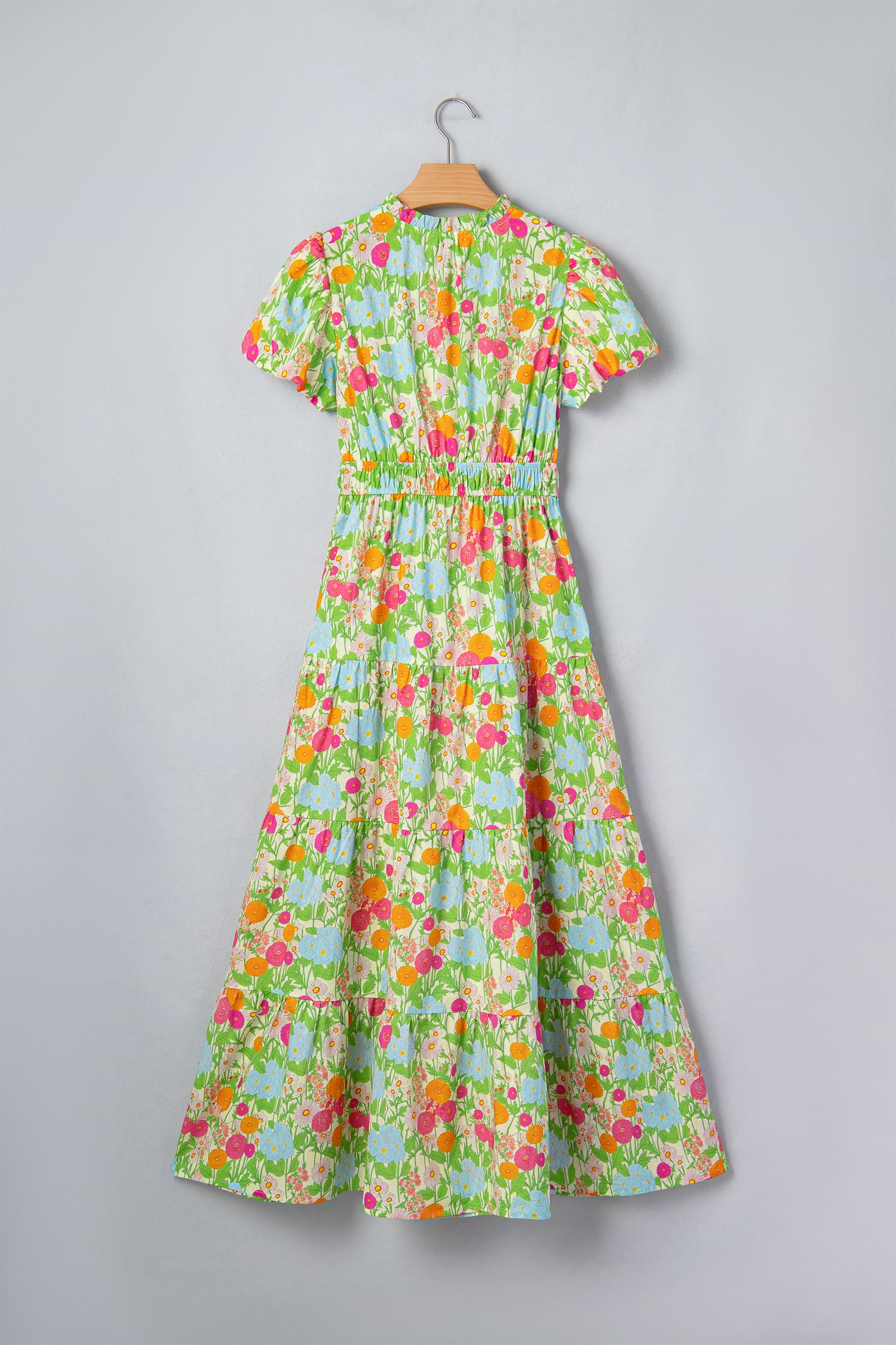 Shop Green Floral Print V-Neck Puff Sleeve Cotton Maxi Dress at LivelyLooks