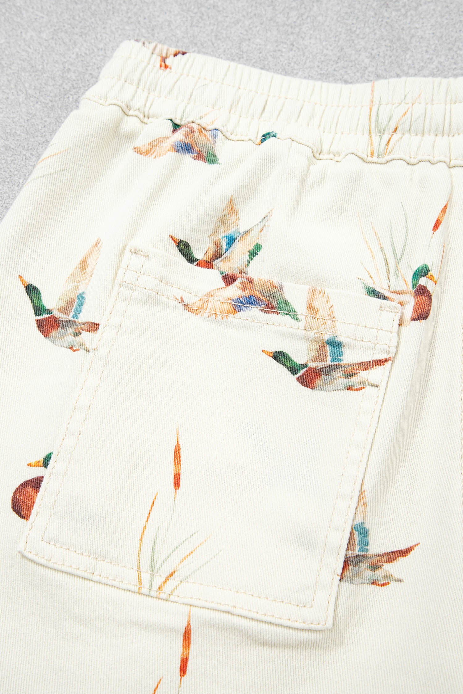 Beige Mallard Print Drawstring Denim Shorts UK 4-16
