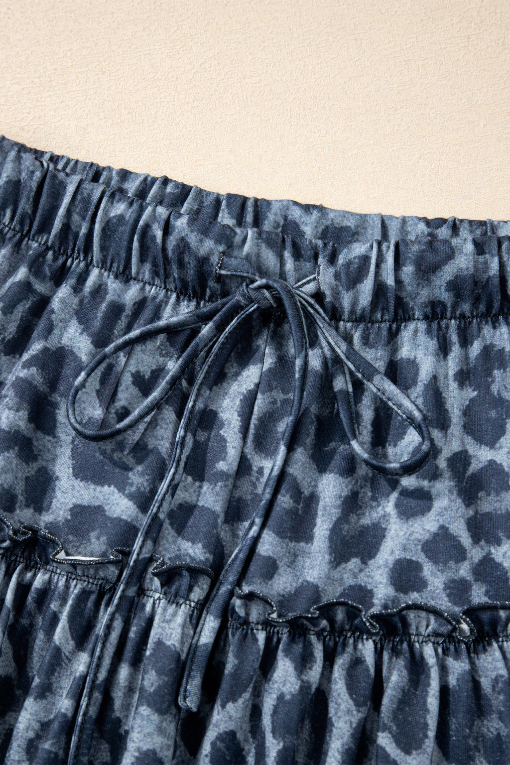 Grey Leopard Print Frilled Drawstring Wide Leg Trousers