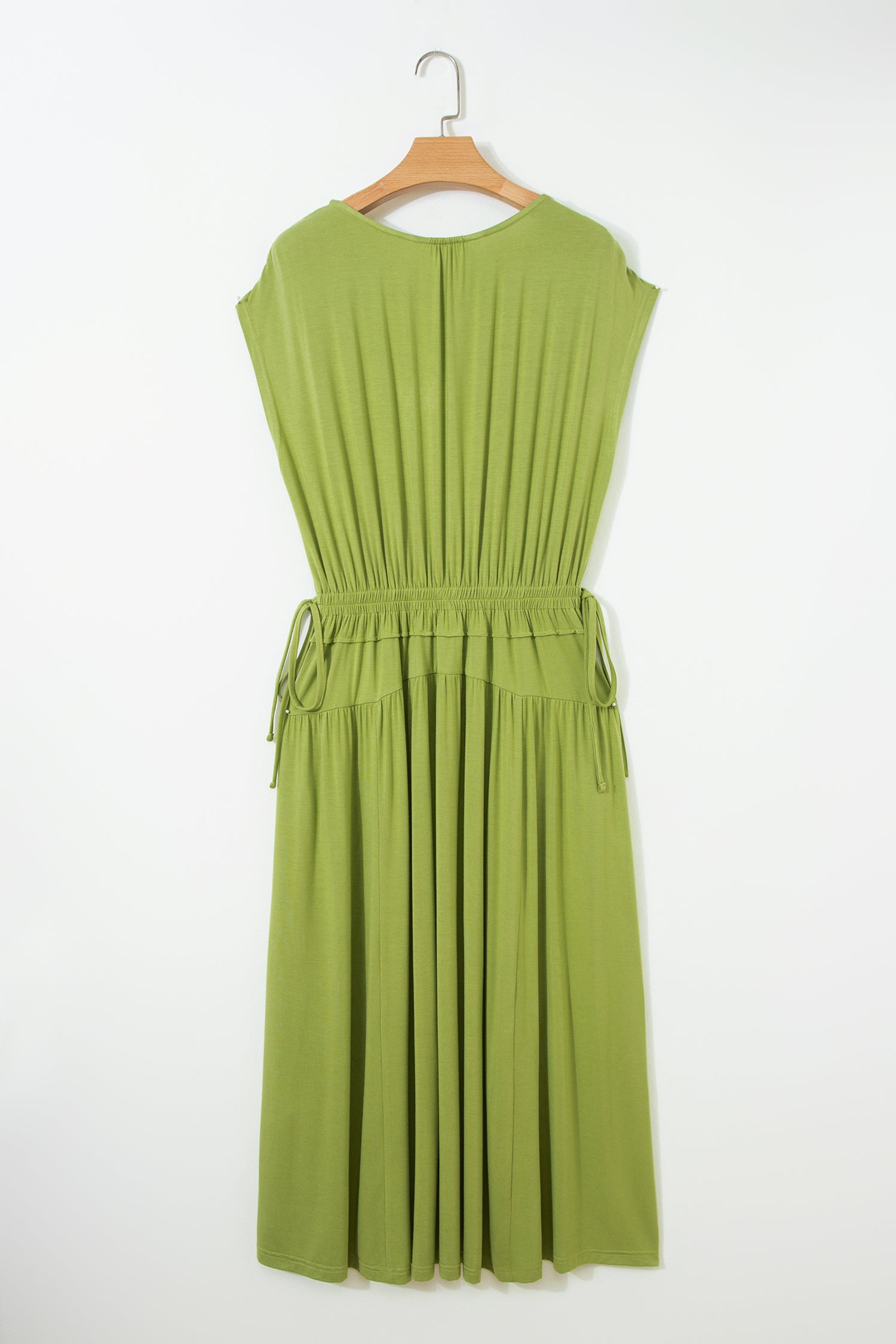 Fern Green V Neck Cap Sleeve Elastic Waist Tunic Maxi Dress S-XL