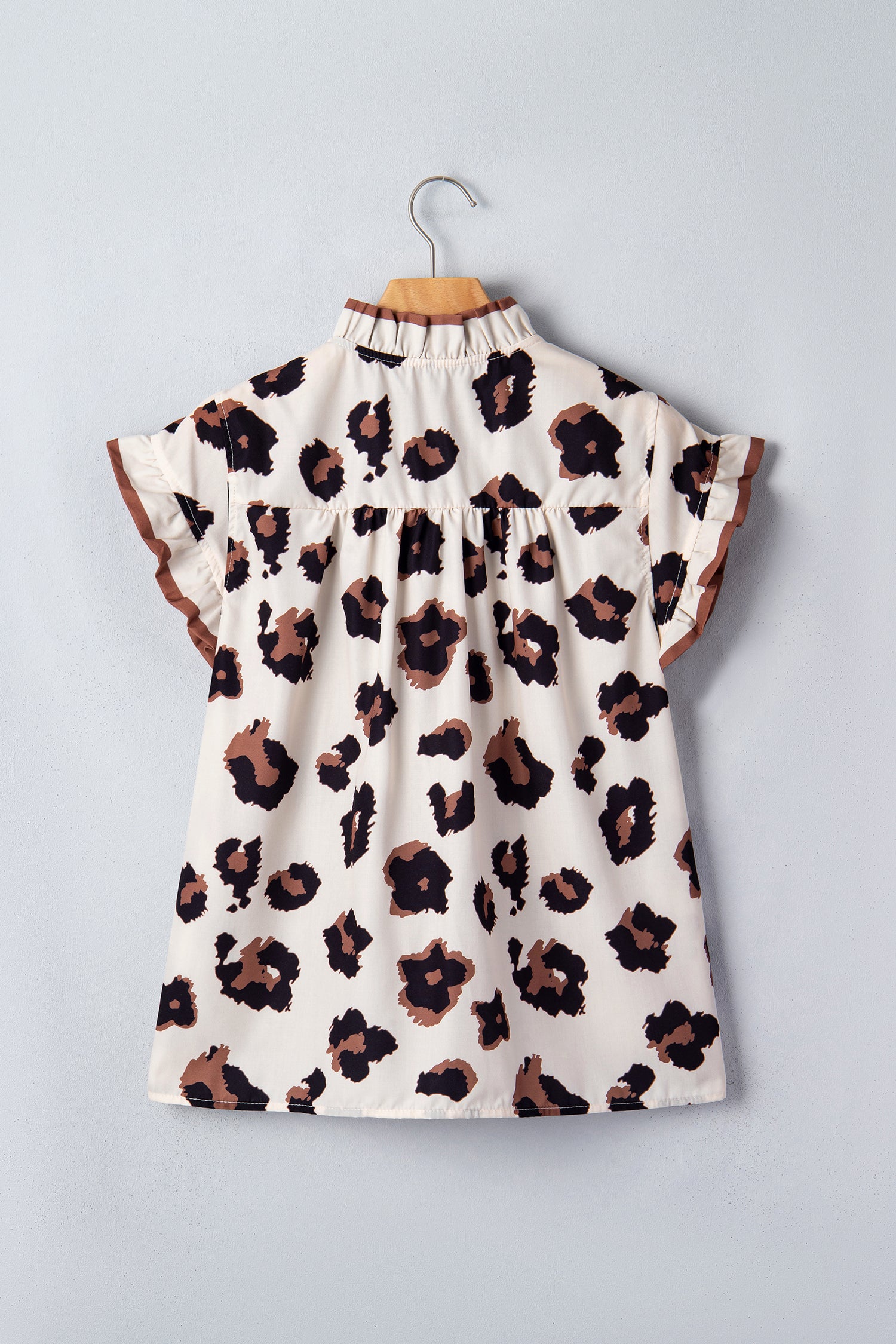 LivelyLooks Khaki Leopard Printed Ruffle Sleeve Summer Blouse Animal Pattern Holiday Top women's fashion