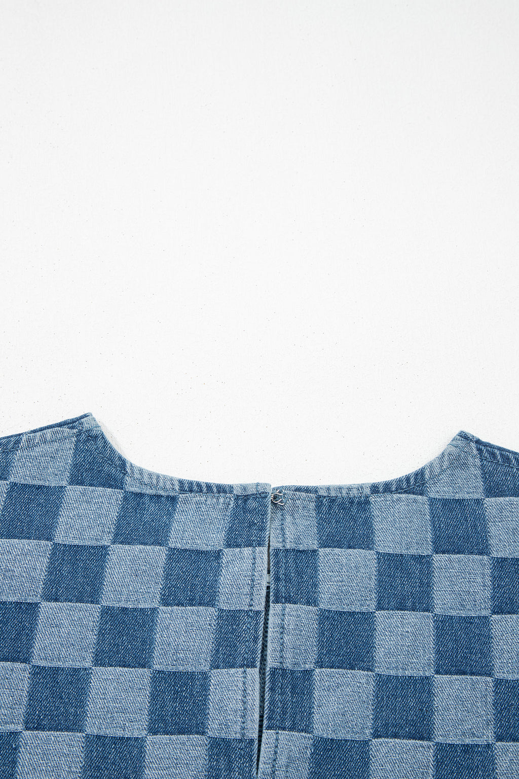 LivelyLooks Checkered Frayed Hem Patchwork Denim Mini Dress Blue S-XL women's fashion