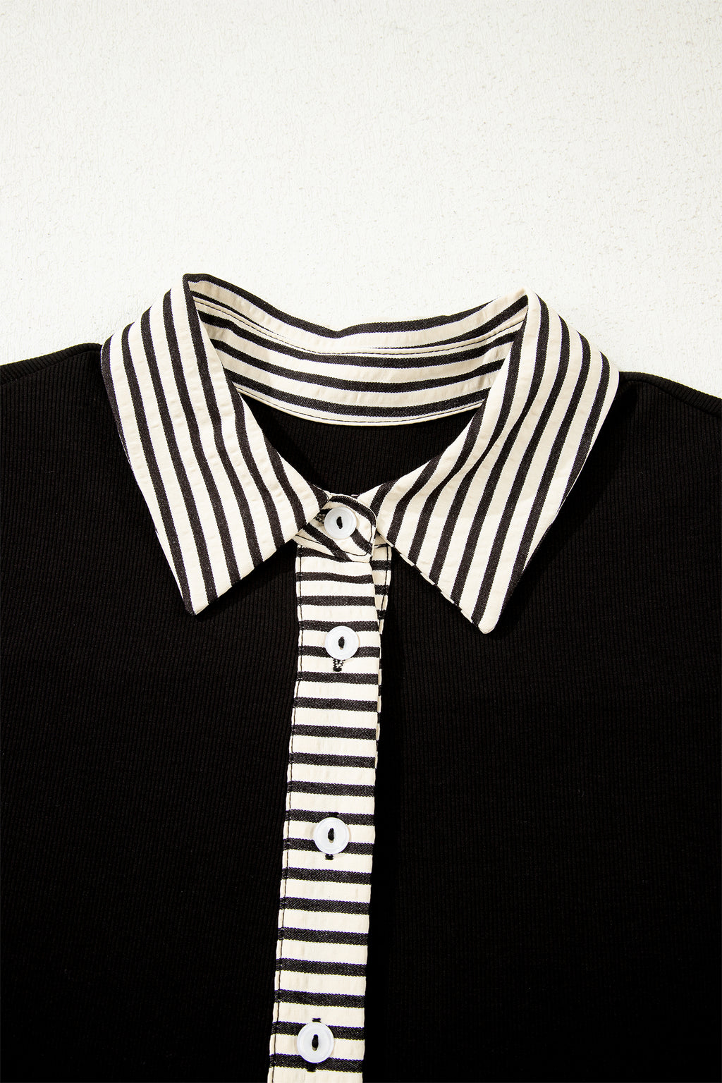 Black Stripe Polo Collar Half Button Tied Short Sleeve Mini Dress S-XL