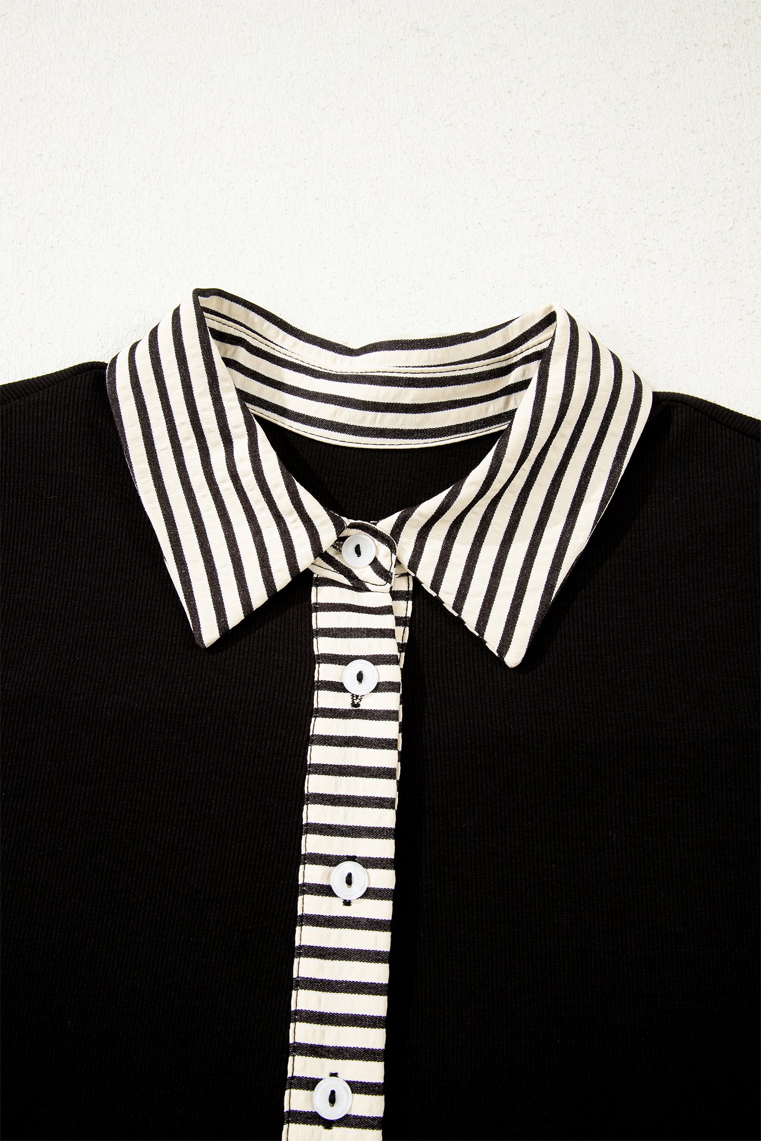 Black Stripe Polo Collar Half Button Tied Short Sleeve Mini Dress S-XL