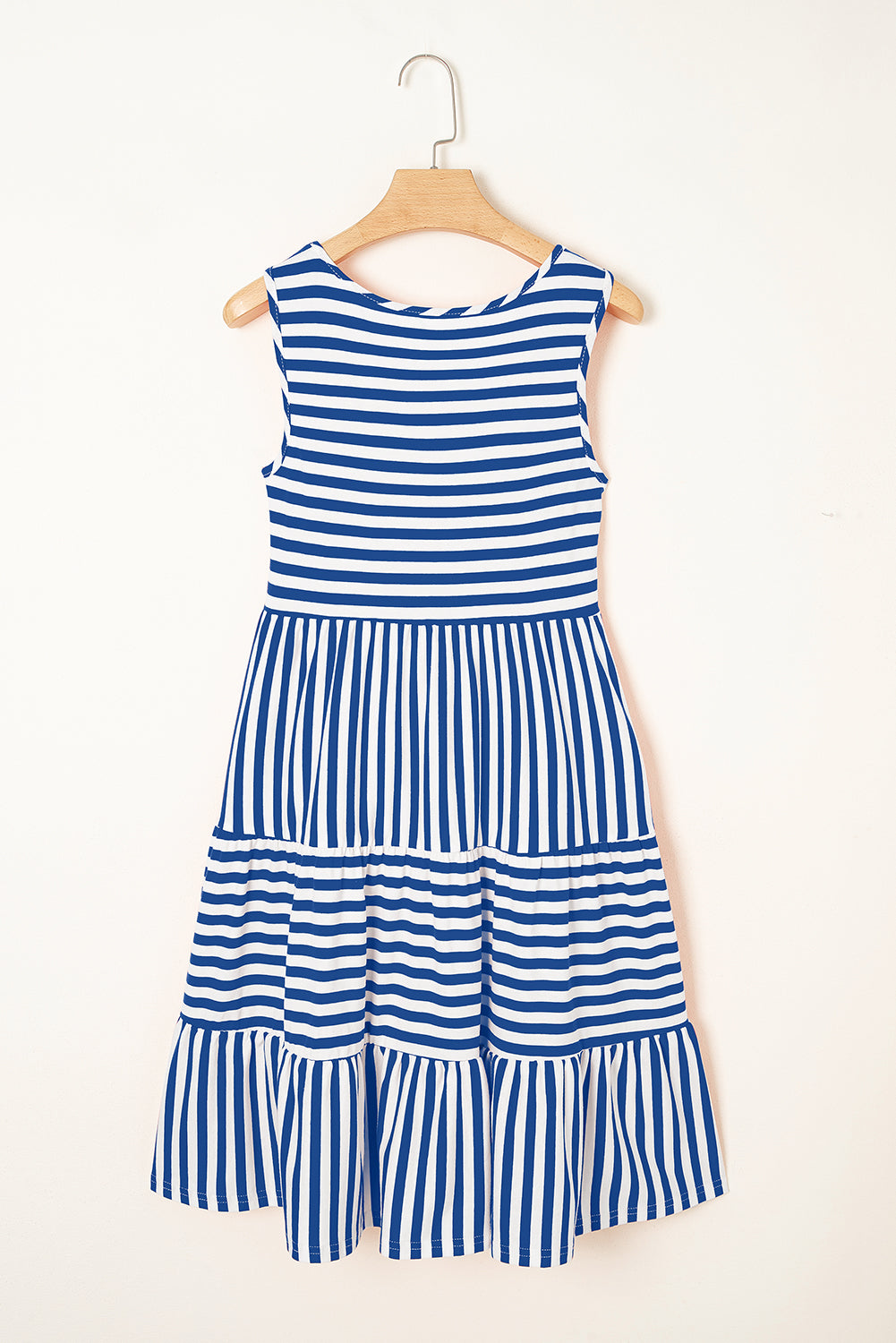 Women's Stripe U-Neck Sleeveless Loose Fit Mini Dress Pink Black Blue S-XL at LivelyLooks