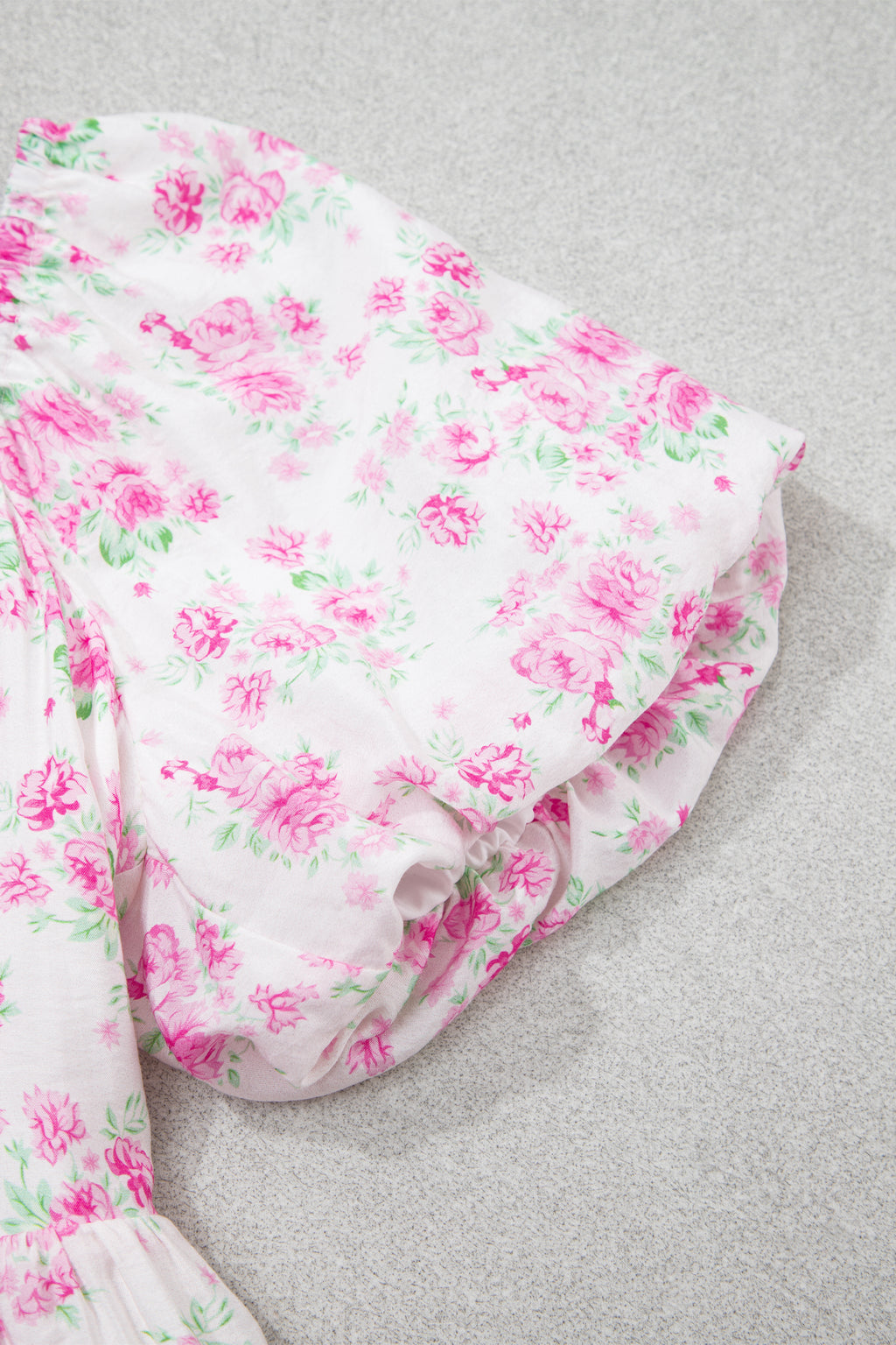 Pink Floral Mini Dress Square Neck Ribbon Knot Back Puff Sleeve Women S-XL