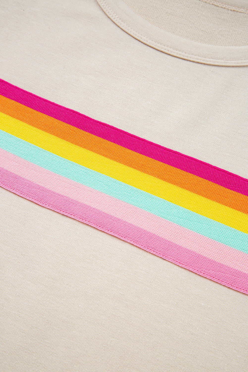 Vibrant Striped Athleisure Short Set | Rose Red & Beige