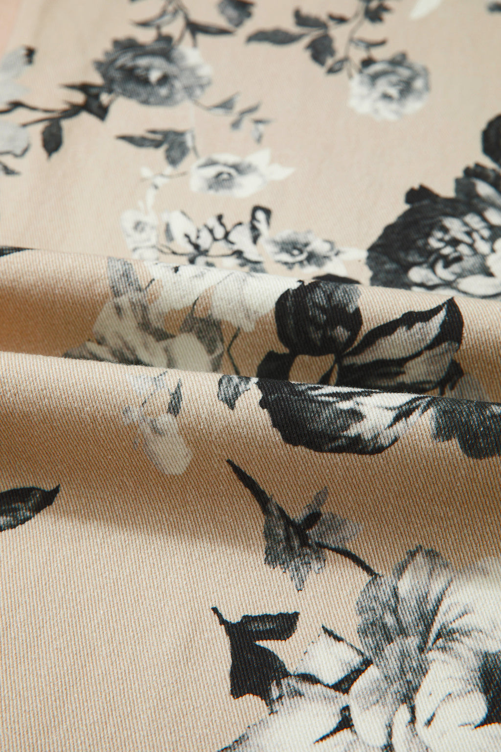 Beige Retro Floral Print Loose Jeans Turn-Up Cuffed Hem Women UK 4-16