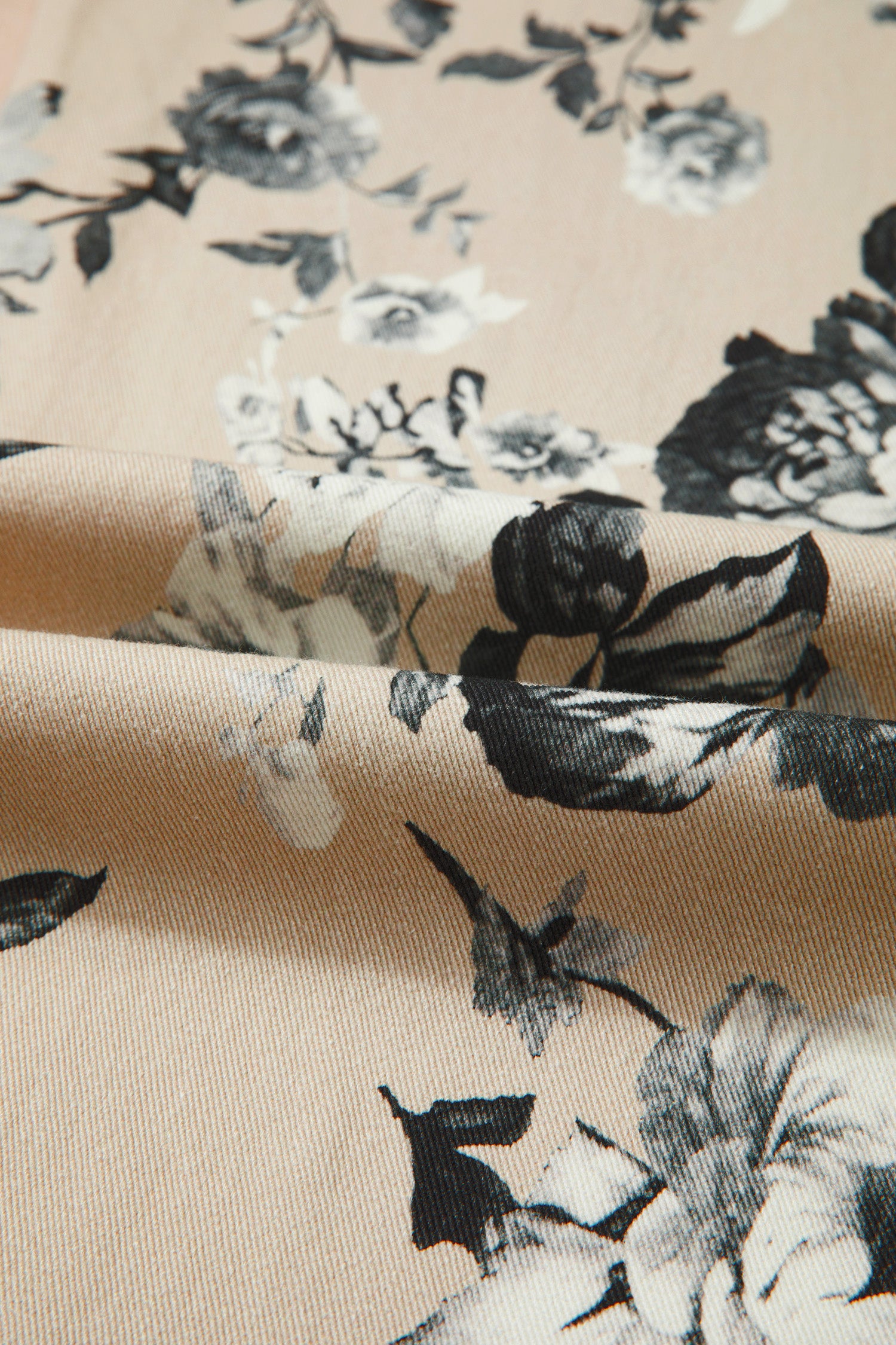 Beige Retro Floral Print Loose Jeans Turn-Up Cuffed Hem Women UK 4-16