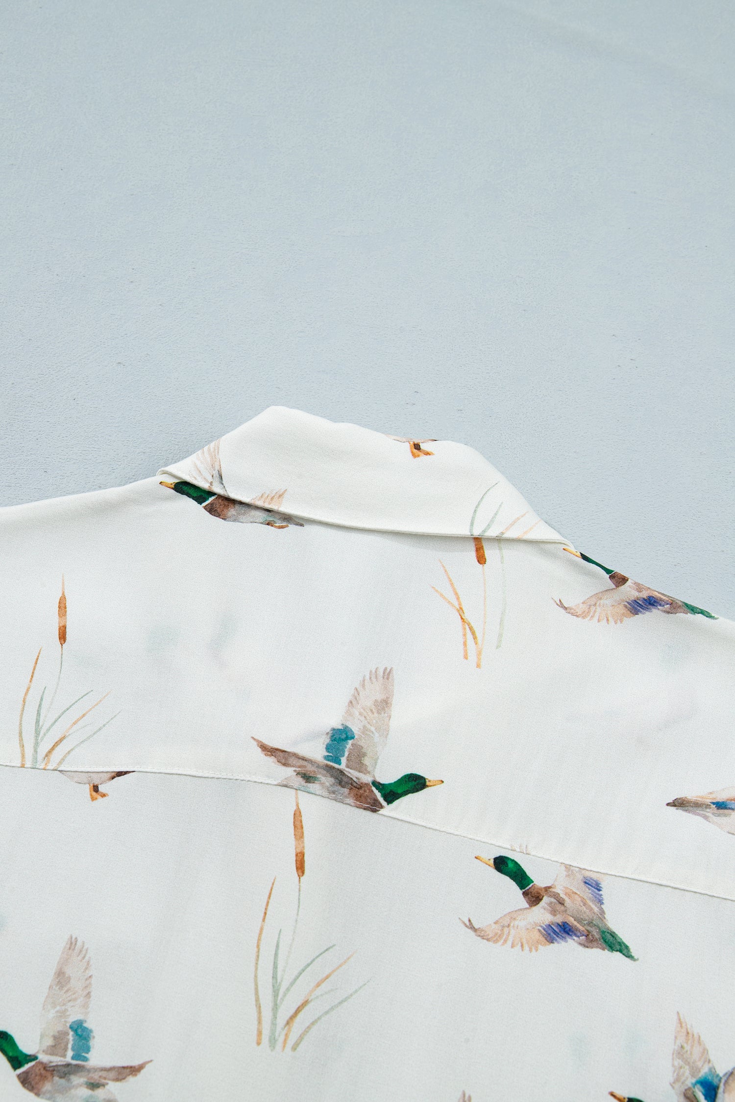 White Mallard Print Button Flap Pocket Short Sleeve Shirt | UK 8–22