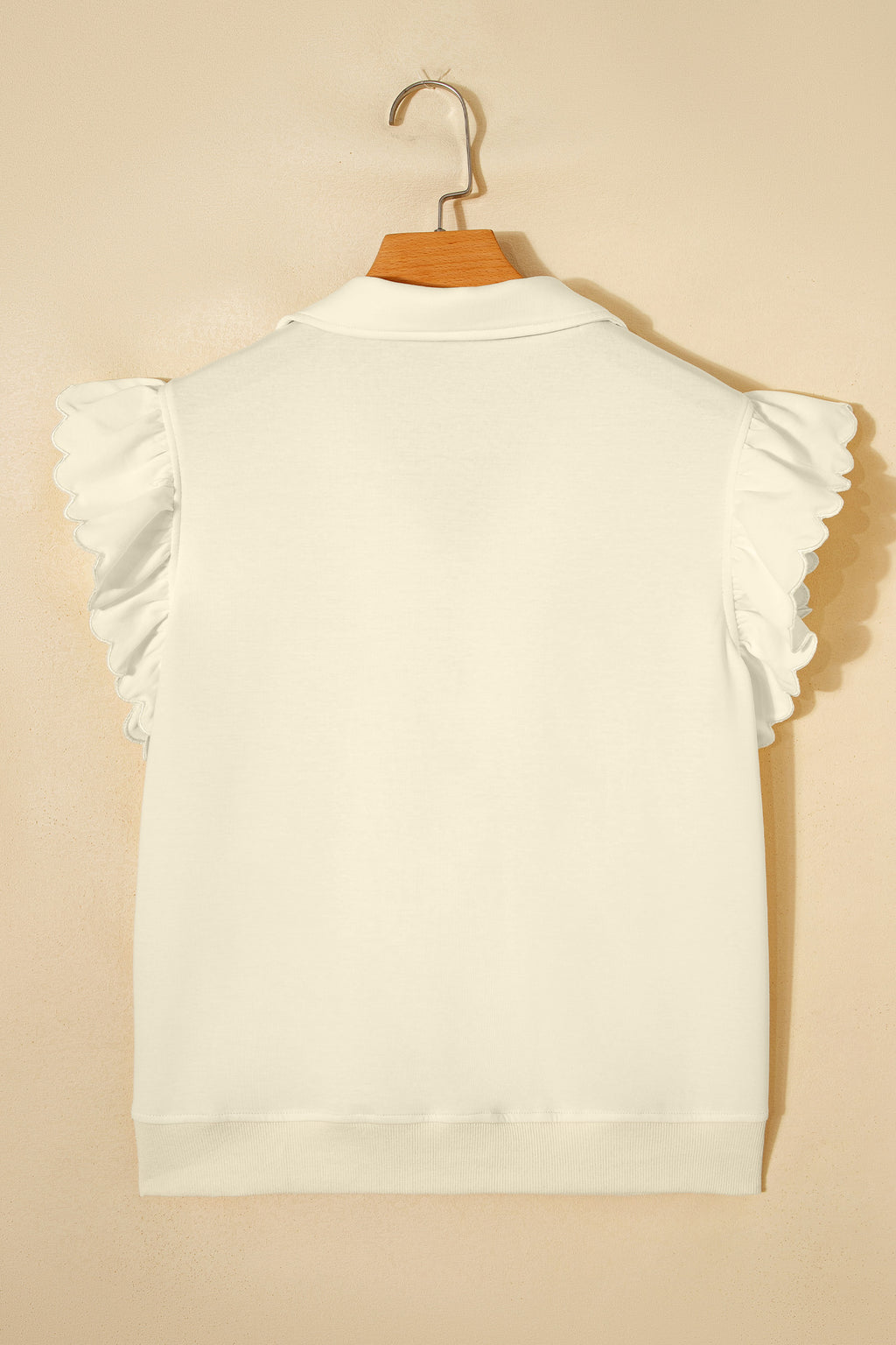 LivelyLooks Zip-Up Collared Ruffled Short Sleeve Blouse women's fashion