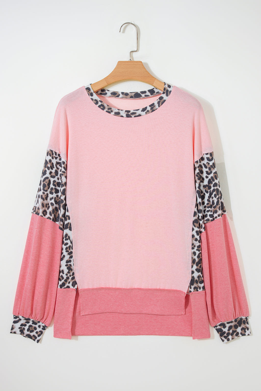 Leopard Colourblock Patchwork Dolman Sleeve Baggy Sweatshirt | Pink & Grey