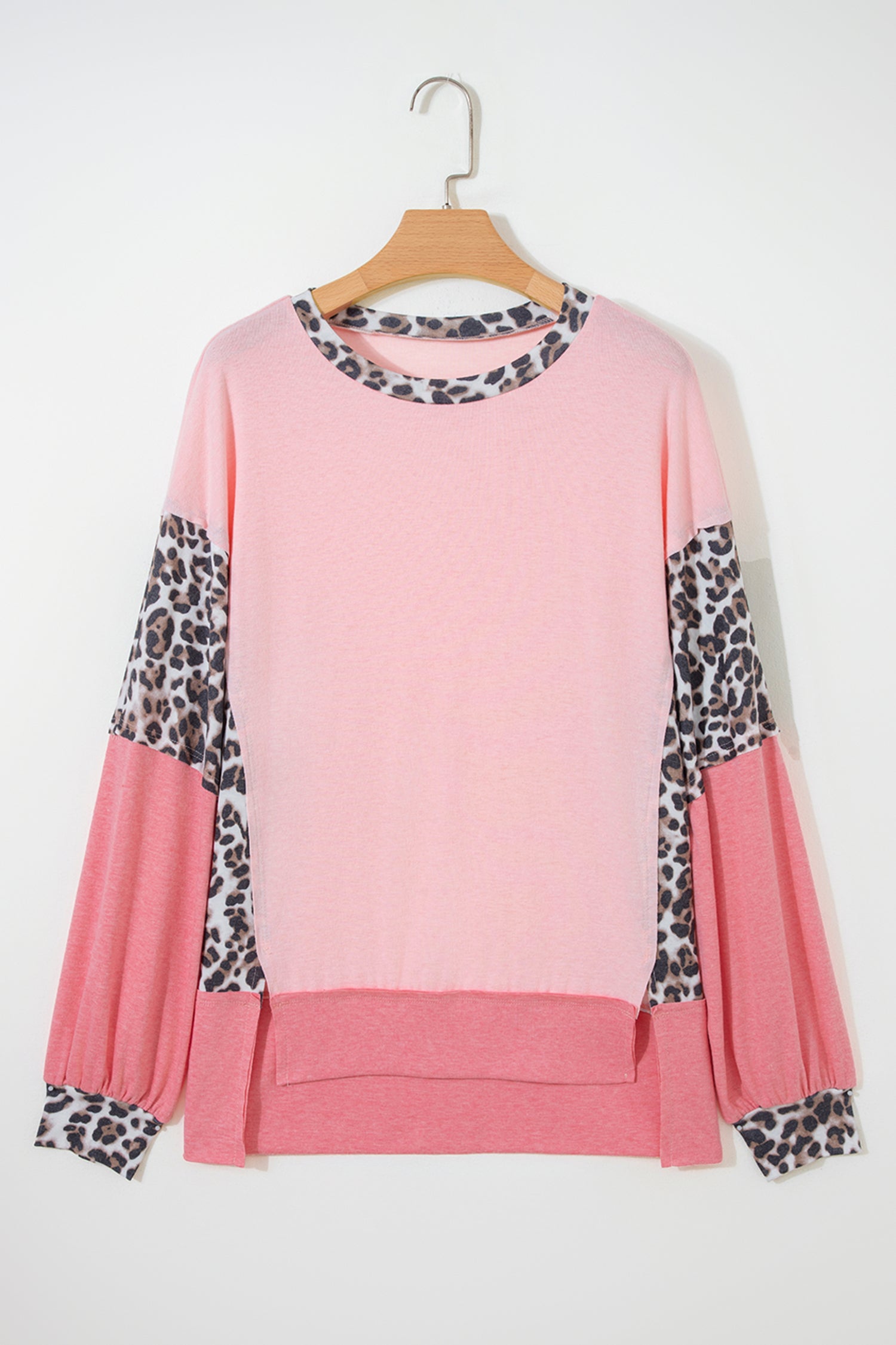 Leopard Colourblock Patchwork Dolman Sleeve Baggy Sweatshirt | Pink & Grey