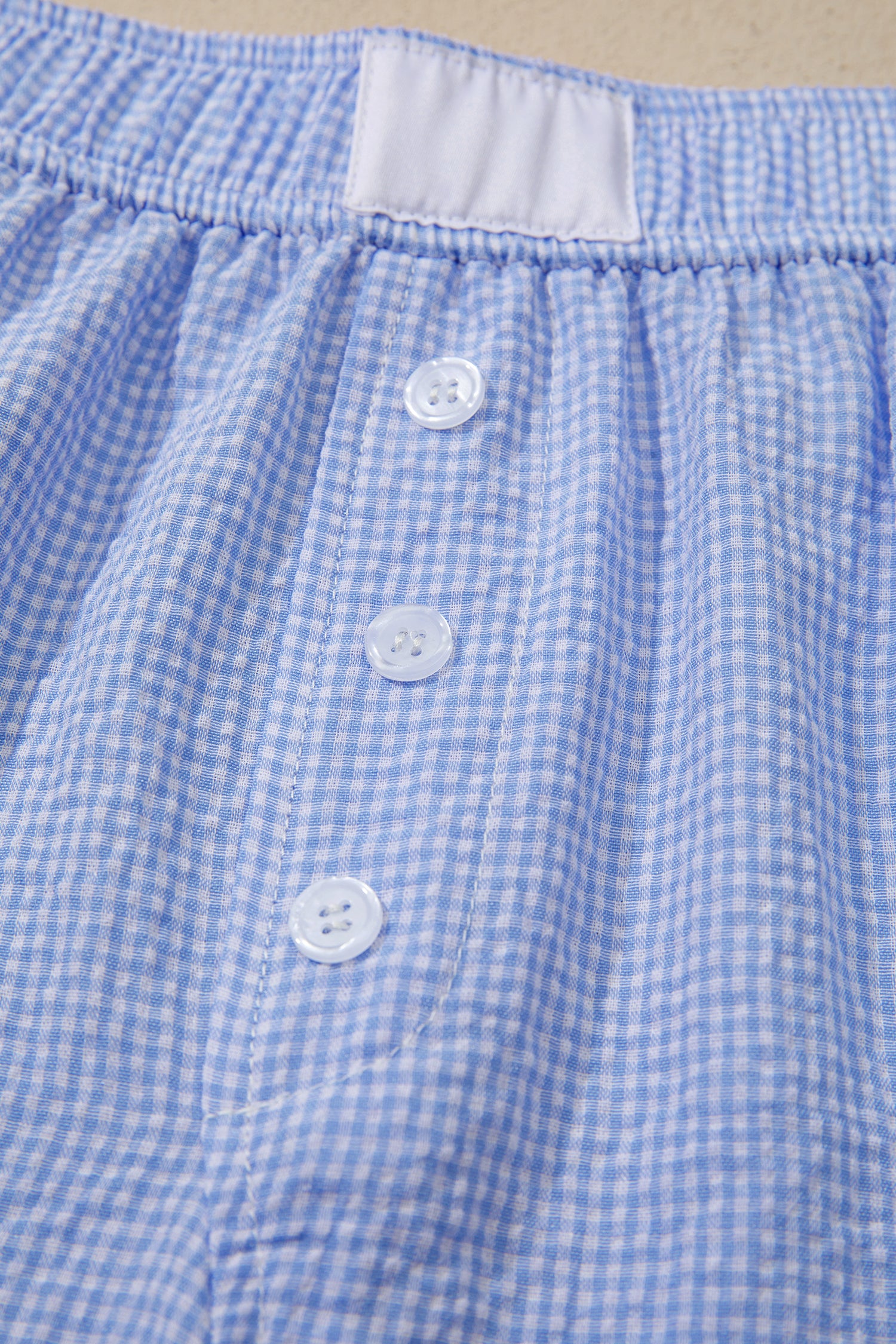 Women's Green Gingham Plaid Button Detail Lace Trim Boxer Shorts at LivelyLooks
