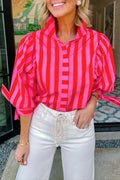 LivelyLooks Stripe Tie Puff Sleeve Women's Button Down Shirt women's fashion