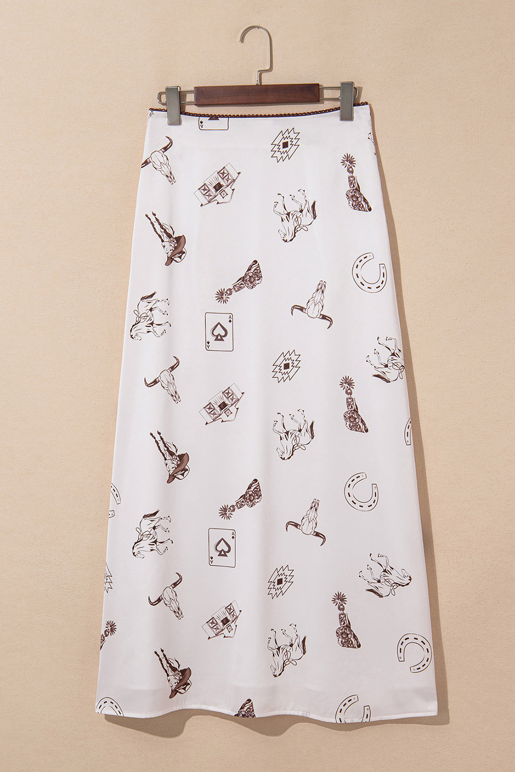 Shop Western Print Satin Long Skirt at LivelyLooks